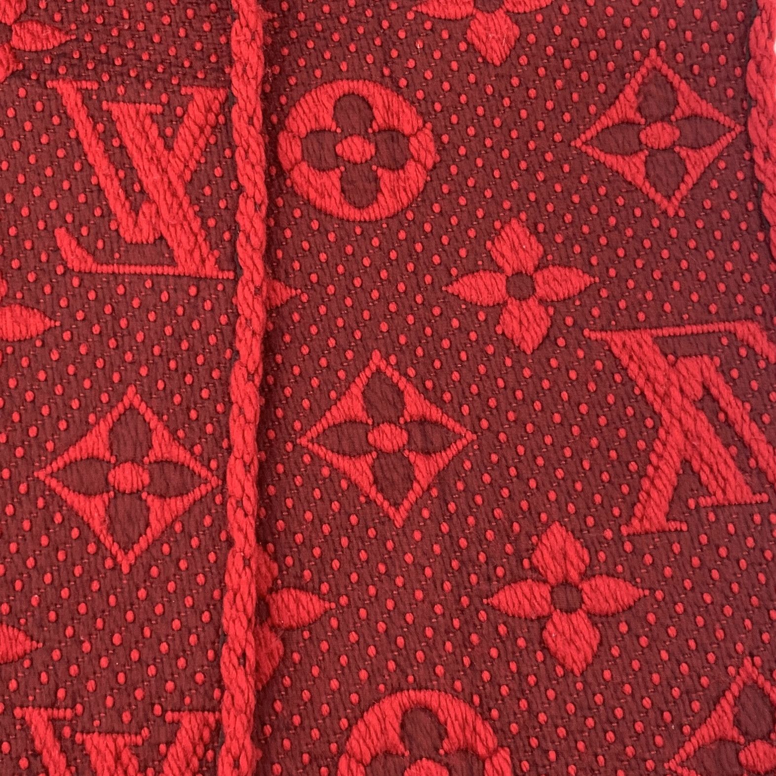 Louis Vuitton Louis Vuitton Monogram Wool Fringe Scarf in Red (154×30cm) Size ONE SIZE - 3 Thumbnail