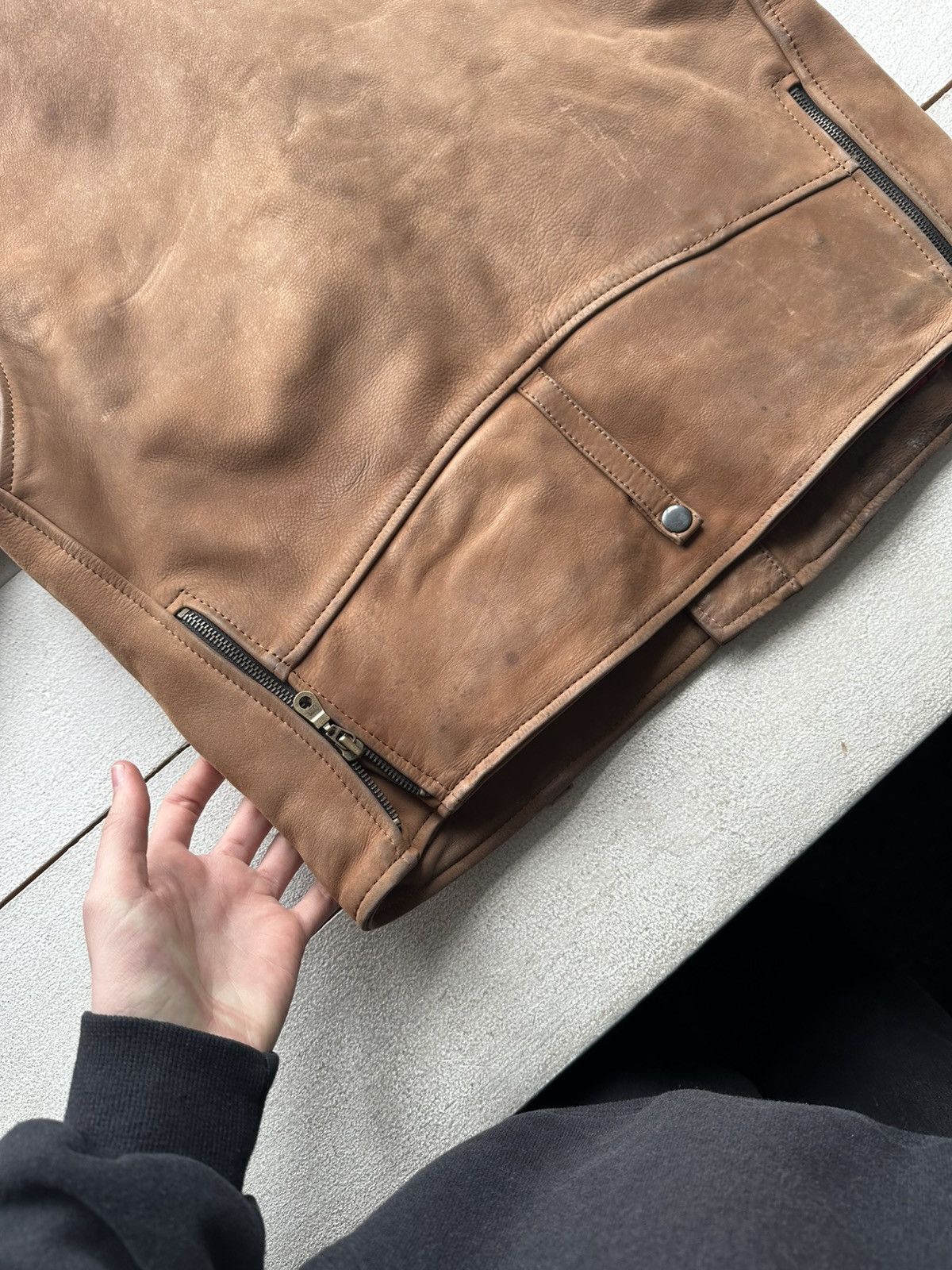 Other 🚨VNTG LEATHER JACKET AVANT GARDE ASYMMETRICAL BROWN MOTO Size US XL / EU 56 / 4 - 15 Thumbnail