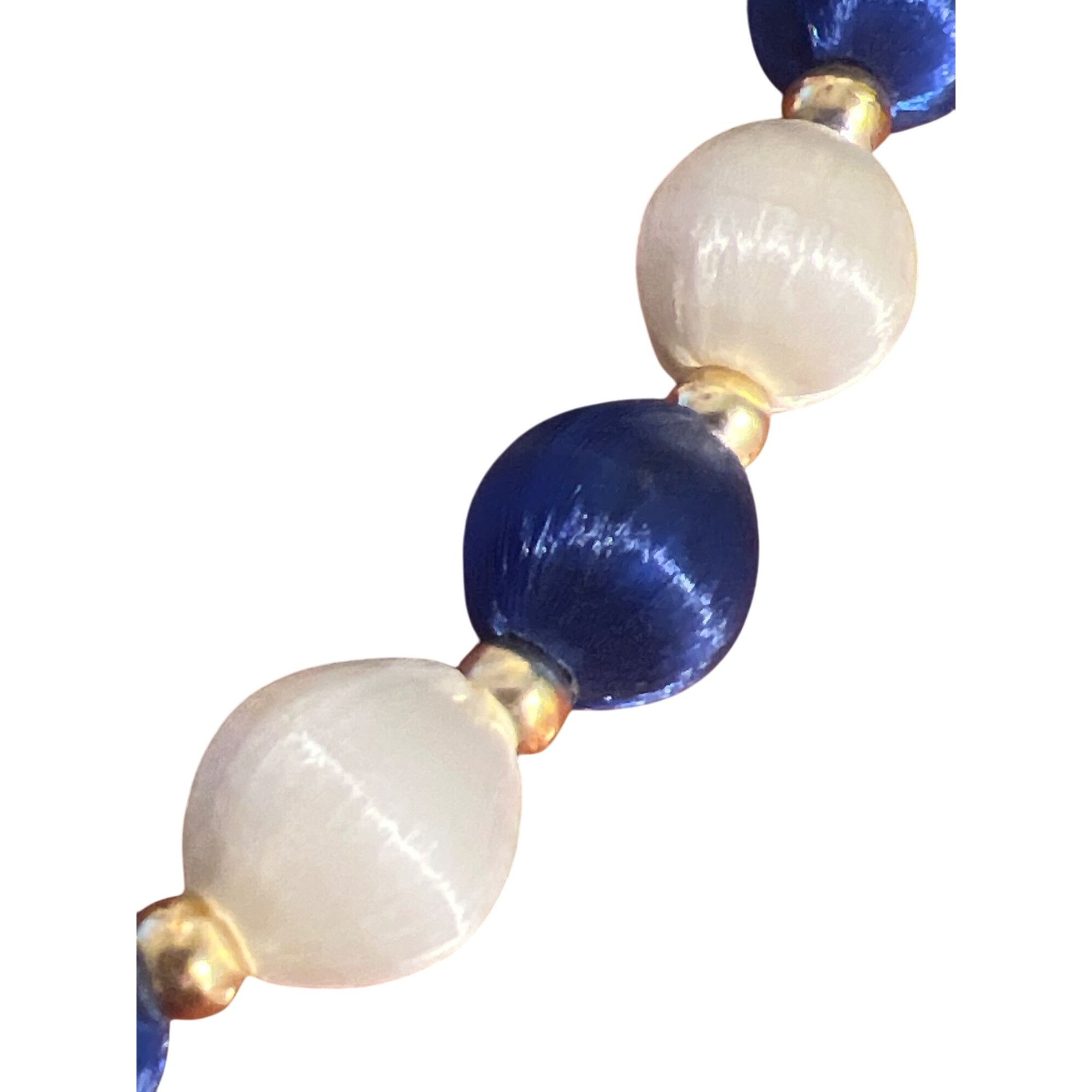 Other Vintage Blue & White Silk Thread Beaded Necklace Gold Tone S Size ONE SIZE - 2 Thumbnail