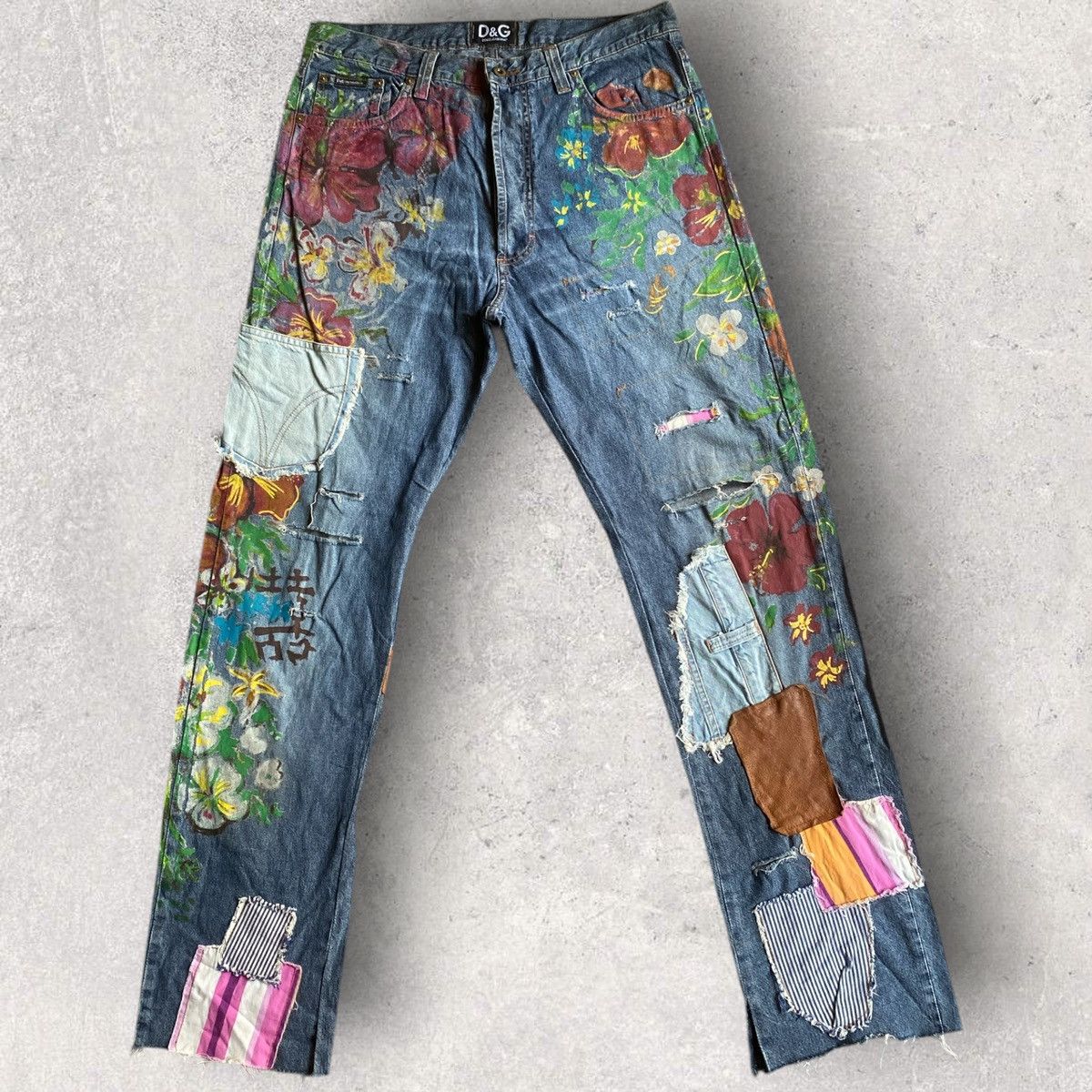 Dolce & Gabbana D&G painted floral and applique patchwork Size US 33 - 1 Thumbnail