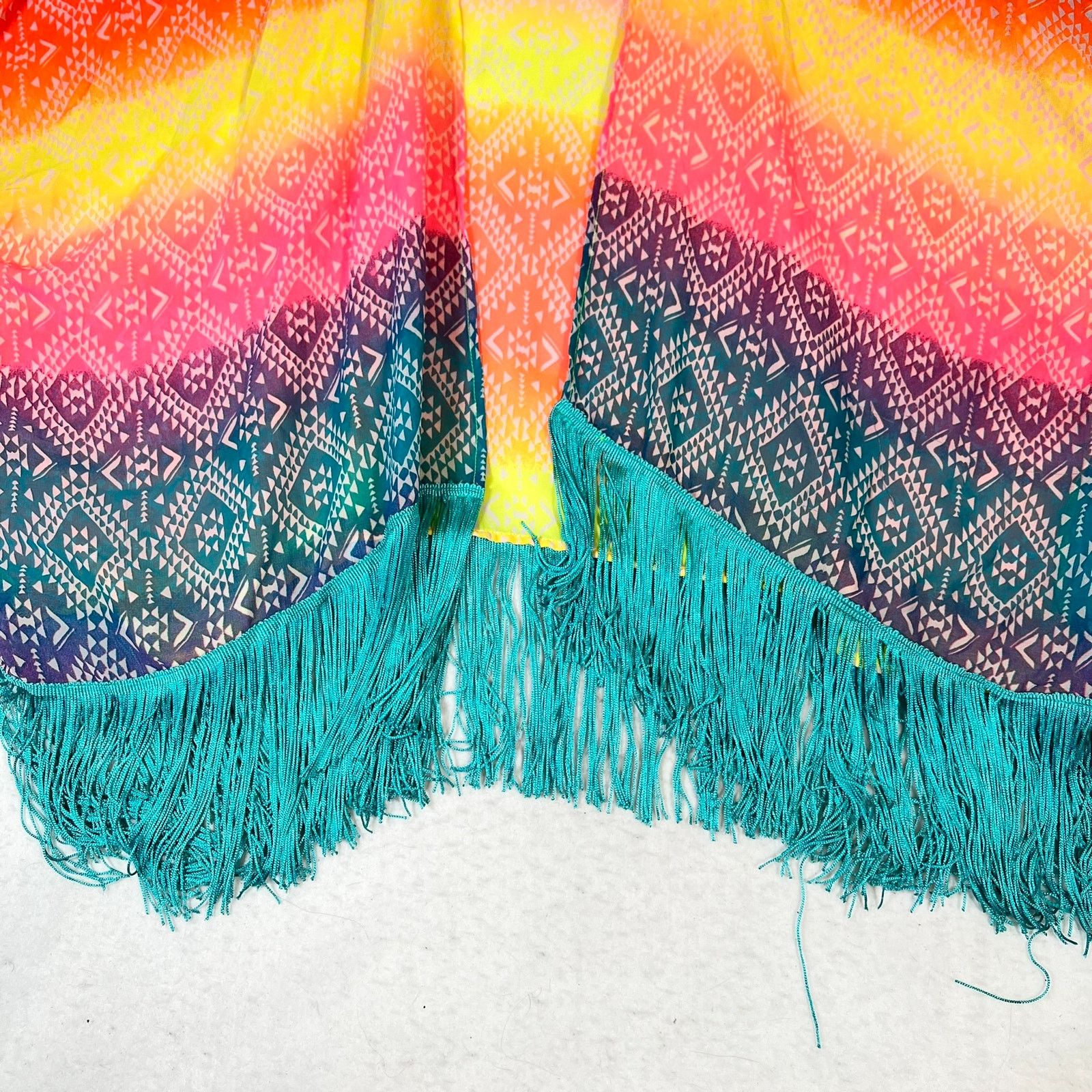 Ocean Pacific OP Beach Cover-Up L 11-13 Boho Florescent Hues Fringed Hem Size L / US 10 / IT 46 - 3 Thumbnail