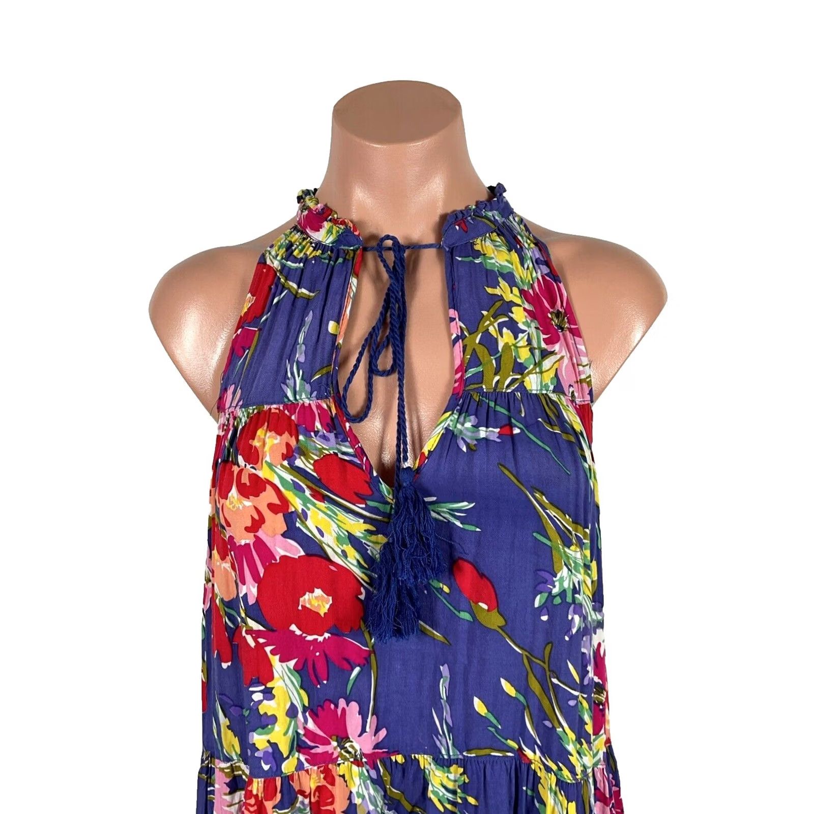 Vintage UMGEE Floral Sleeveless Maxi Dress L Boho High Neck Tie Pockets Lined Summer Spring Women’s Size L / US 10 / IT 46 - 5 Thumbnail