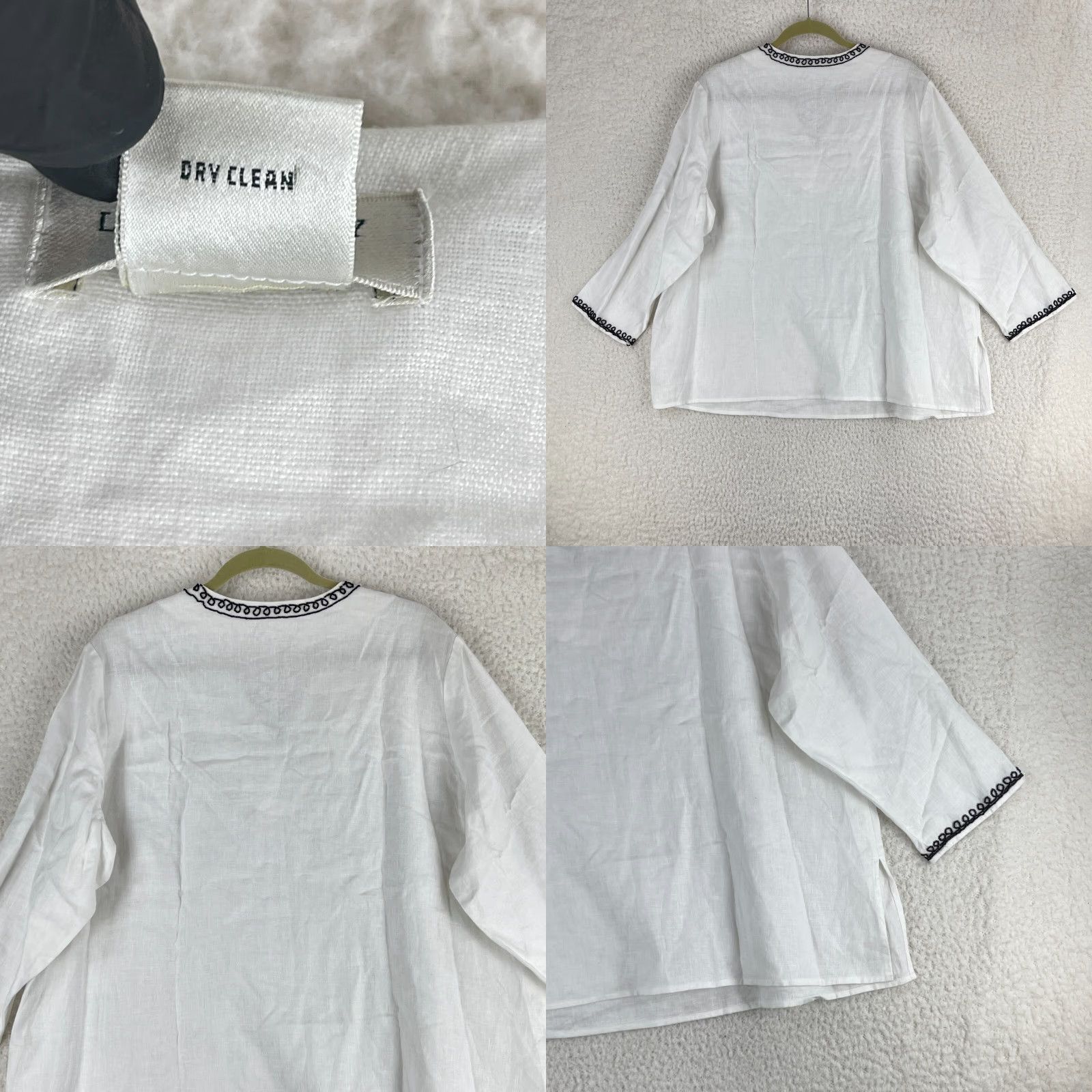 Laura Ashley Laura Ashley Womens 2X White Embroidered Linen V-Neck Shirt Size XXL / US 16-18 / IT 52-54 - 9 Thumbnail