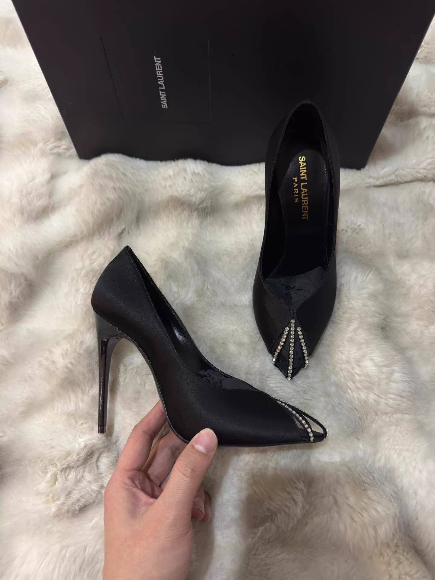 Saint Laurent Paris YSL Crystal Satin Runway Heels 36 99New Size US 5.5 / IT 35.5 - 4 Thumbnail