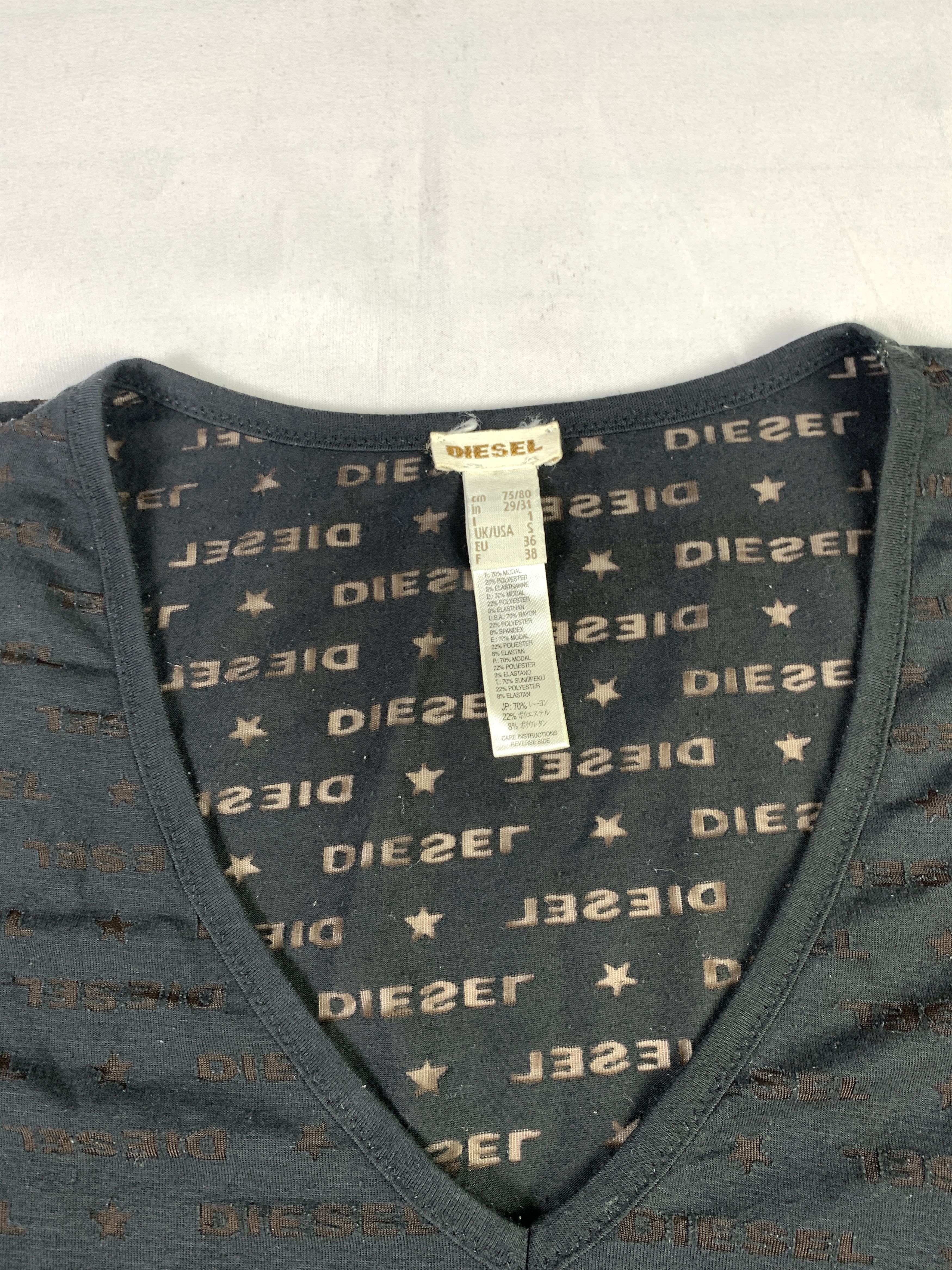 Diesel Diesel Black Throughout Print V-neck Tee (S) Size S / US 4 / IT 40 - 6 Thumbnail
