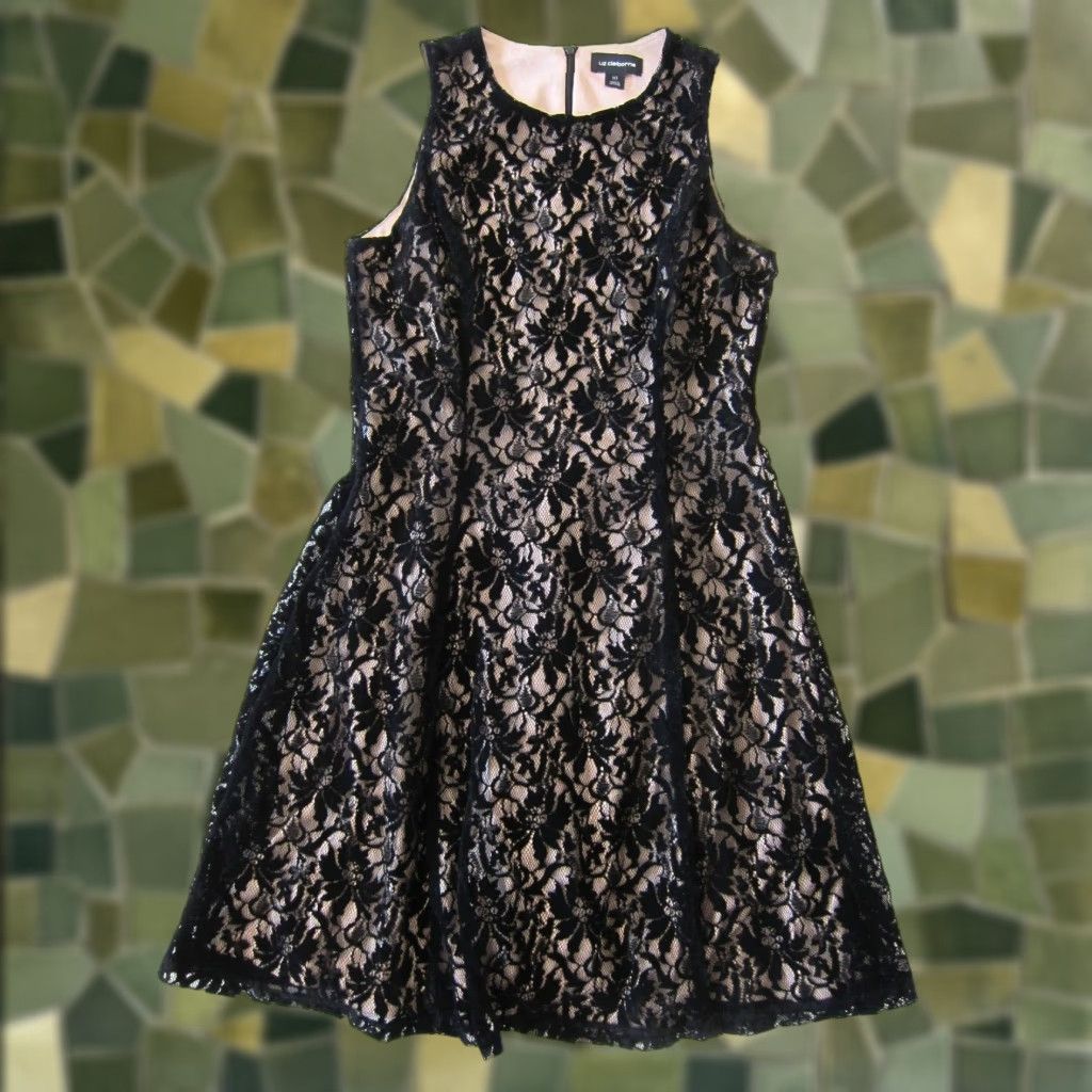 Liz Claiborne Liz Claiborne Black Velvet Floral Sleeveless A-Line Shift Tank Dress 10 Size L / US 10 / IT 46 - 1 Thumbnail
