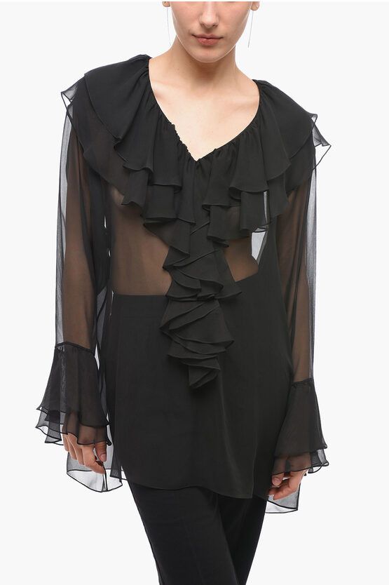 og1mm0524 Silk Sheer Blouse in Black