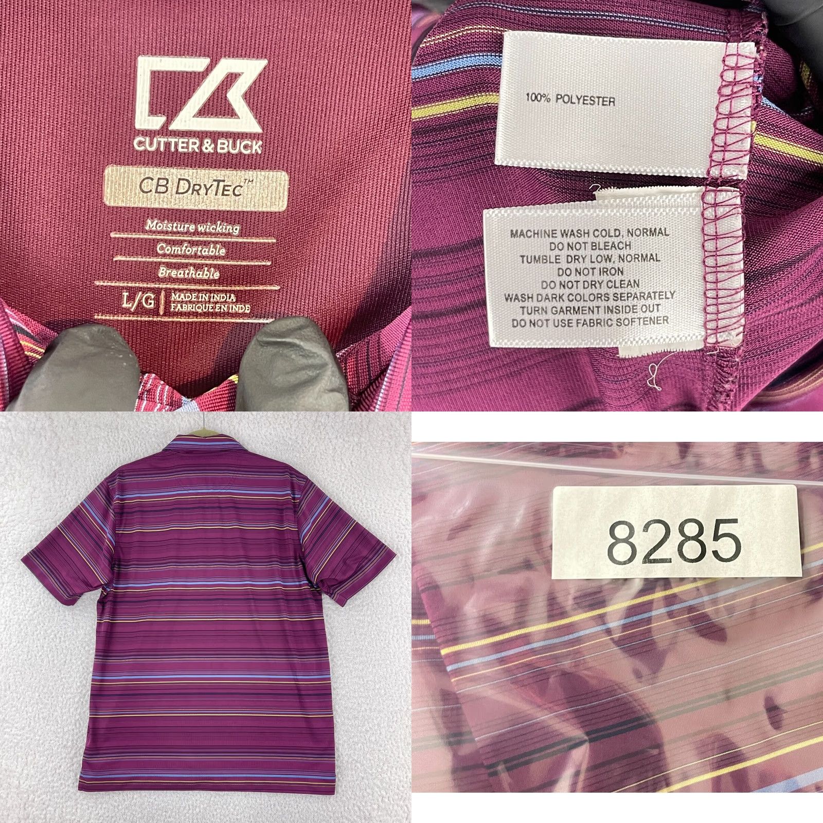 Cutter & Buck Cutter & Buck Purple Stripe DryTec Polo Shirt Mens Large Short Sleeve Golf Polo Shirt Purple Stripe DryTec Polo Shirt Mens Large Size US L / EU 52-54 / 3 - 8 Thumbnail