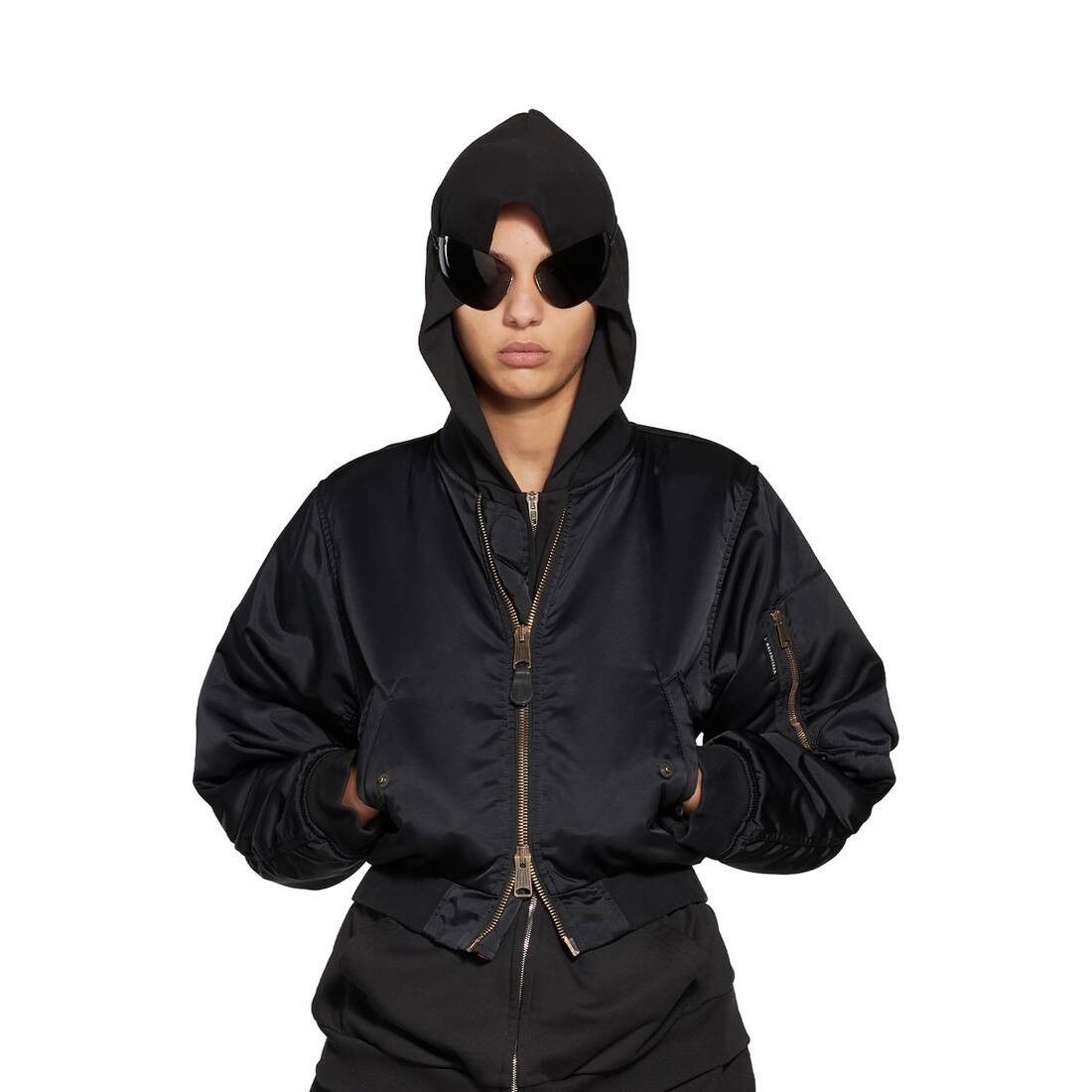 Balenciaga o1bcso1str0525 Shrunk Bomber Jacket in Black Size L / US 10 / IT 46 - 5 Thumbnail