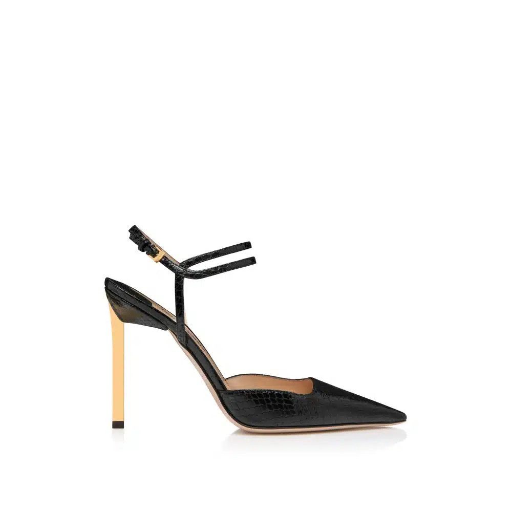 o1loc1c0925 W3511 Snake Effect Hi Heel Sandals in Black