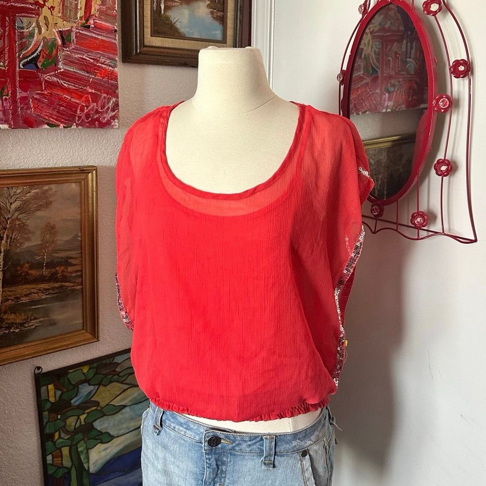 Other sewn with love red sheer sequin top Size M / US 6-8 / IT 42-44 - 1 Thumbnail