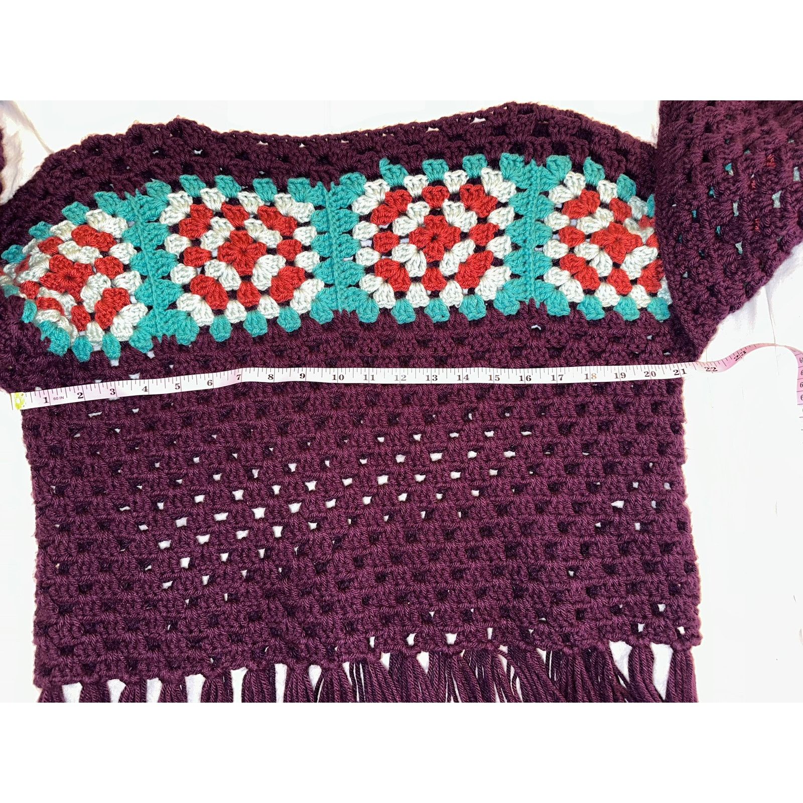 Vintage VINTAGE FRINGED GRANNY SQUARE BOHO PURPLE CROCHET SWEATER Size S / US 4 / IT 40 - 4 Thumbnail