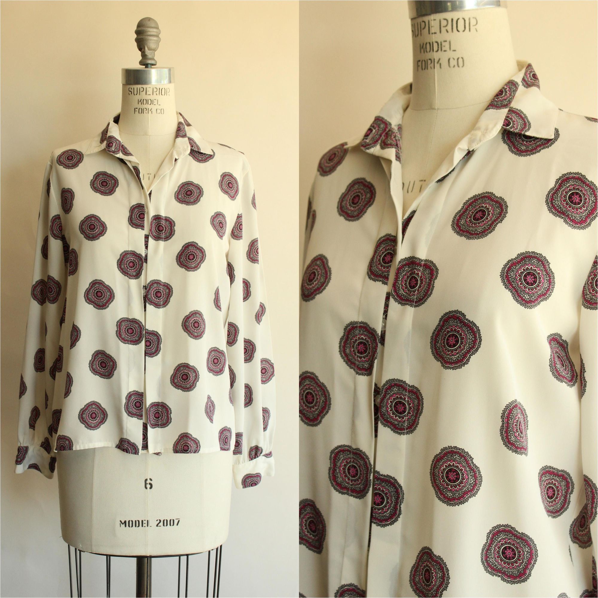 Vintage Vintage 1980s 1990s Blouse, Collection White and Purple Mand Size M / US 6-8 / IT 42-44 - 1 Thumbnail