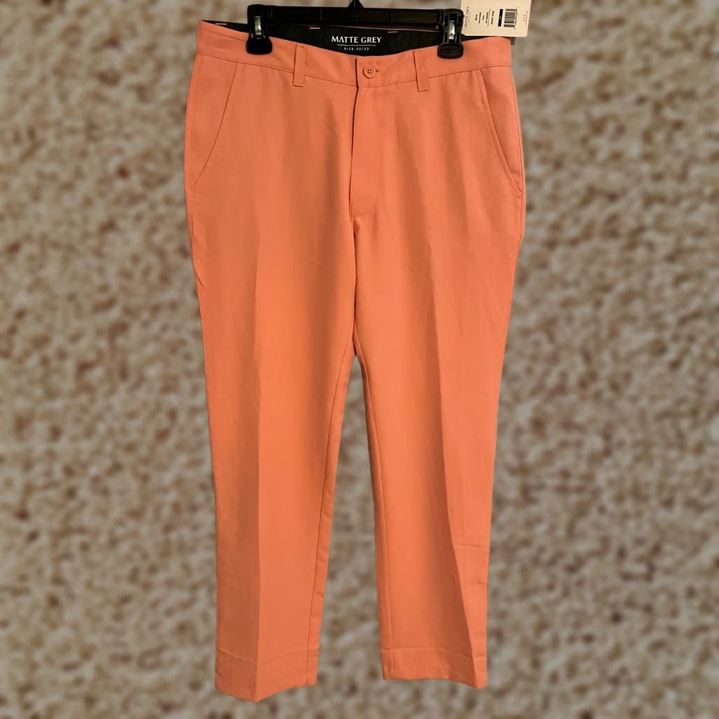 Vintage Matte Grey Pants Men's 32x32 Desert Rose Wayfarer Golf Flat Front Solid Orange Casual Travel Size US 34 / EU 50 - 1 Thumbnail