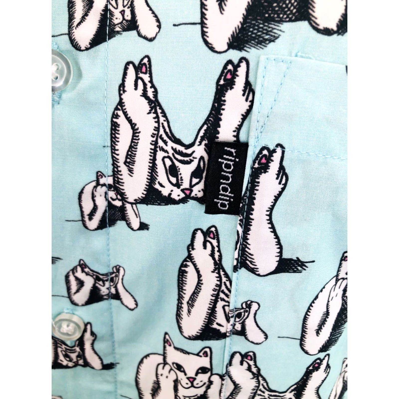 RIPNDIP RIPNDIP / NEW w TAGS - CATS KITTENS ALL OVER Md. Shirt Shirt Men M Blueish Green / Black / White Cat 90s Theme Mens Size US M / EU 48-50 / 2 - 2 Thumbnail