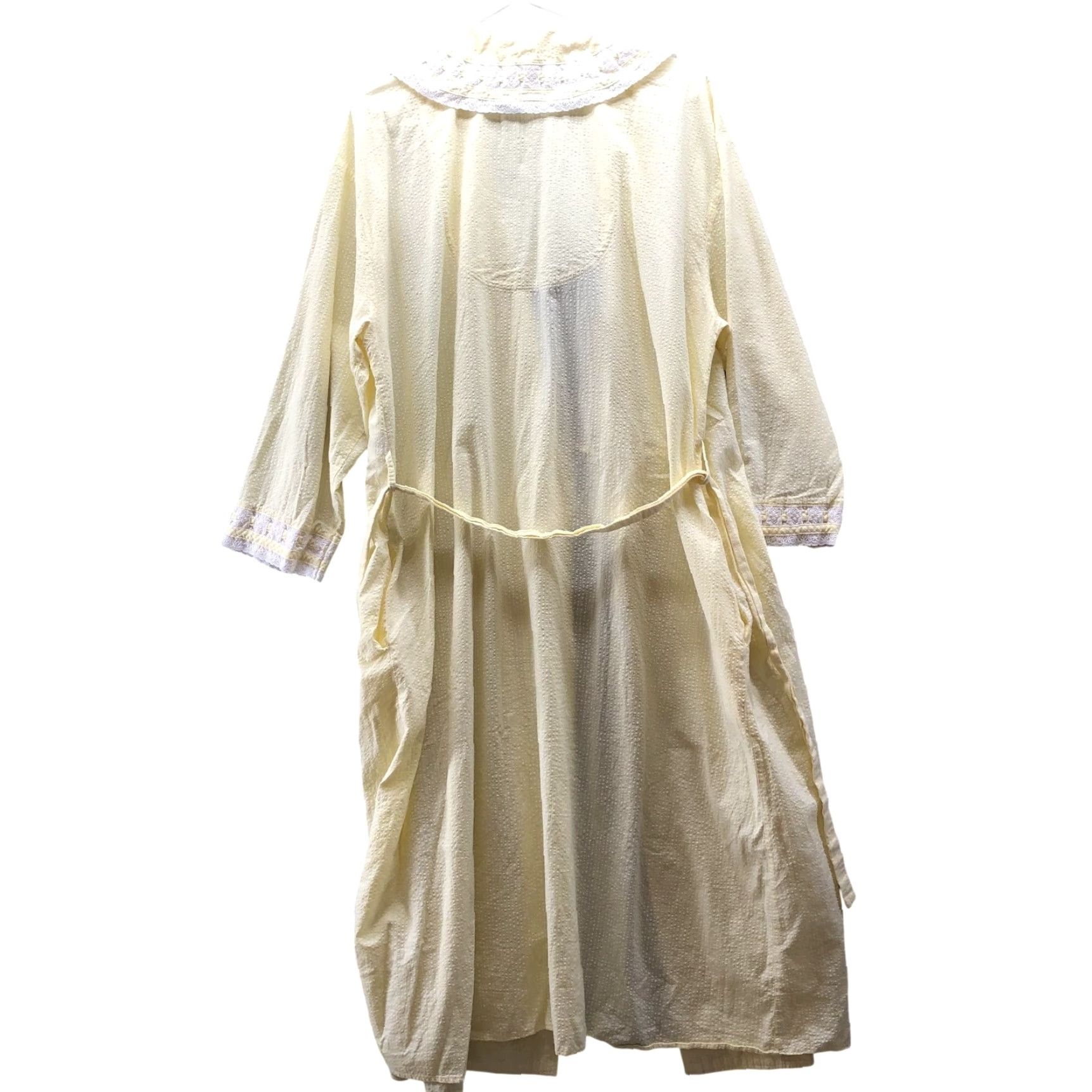 Vintage VINTAGE Eileen West Robe Womens M Yellow Cotton Seersucker Lounge Duster Romantic, VTG, 1990s, M, Womens Size ONE SIZE - 2 Thumbnail