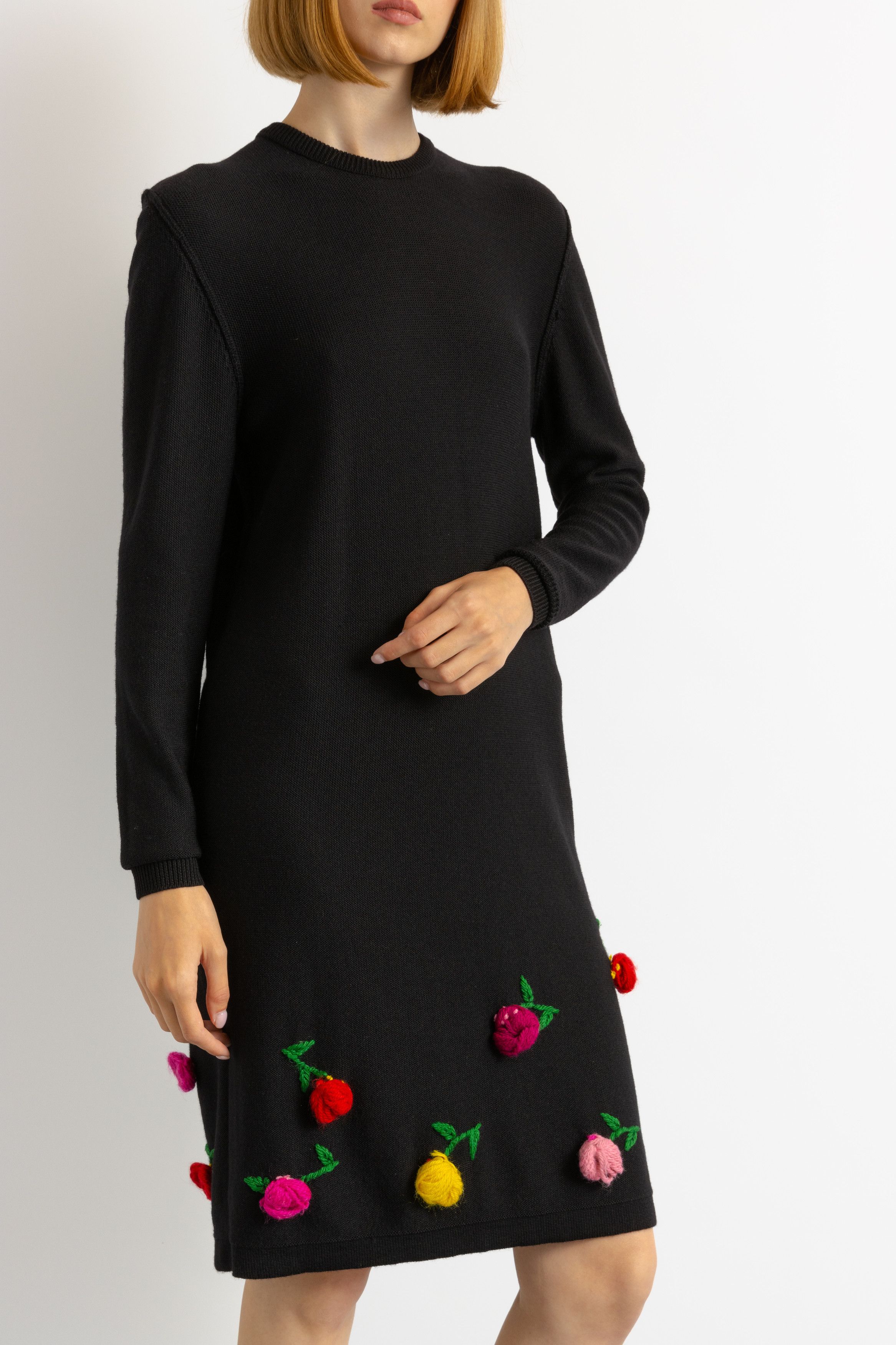 Sonia Rykiel 80s Sonia Rykiel black knitted flowers Wool Dress 6027 Size S / US 4 / IT 40 - 7 Thumbnail