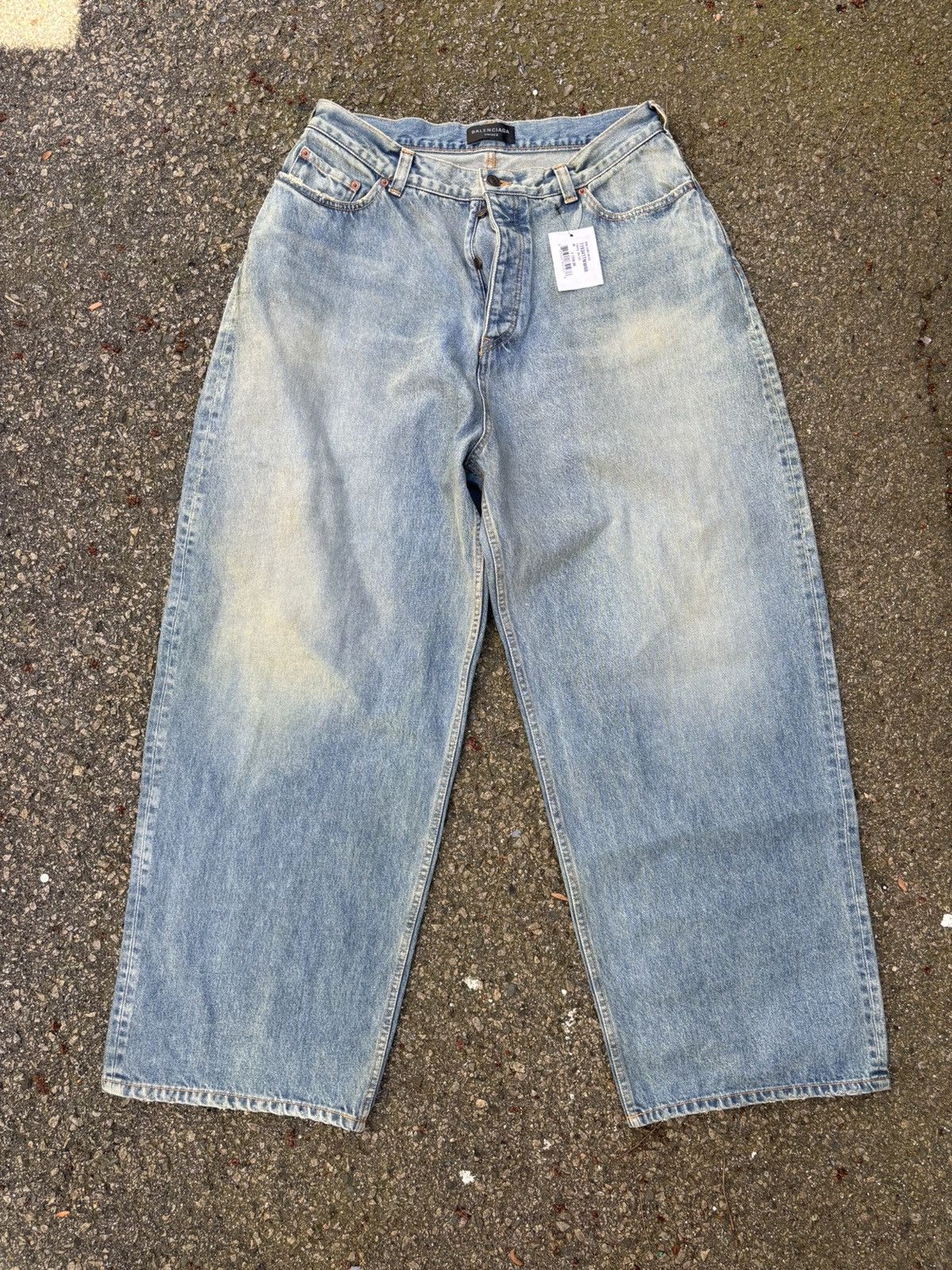 image of Balenciaga $1550 Medium Wash Large Baggy Japanese Denim in Blue, Men's (Size 34)