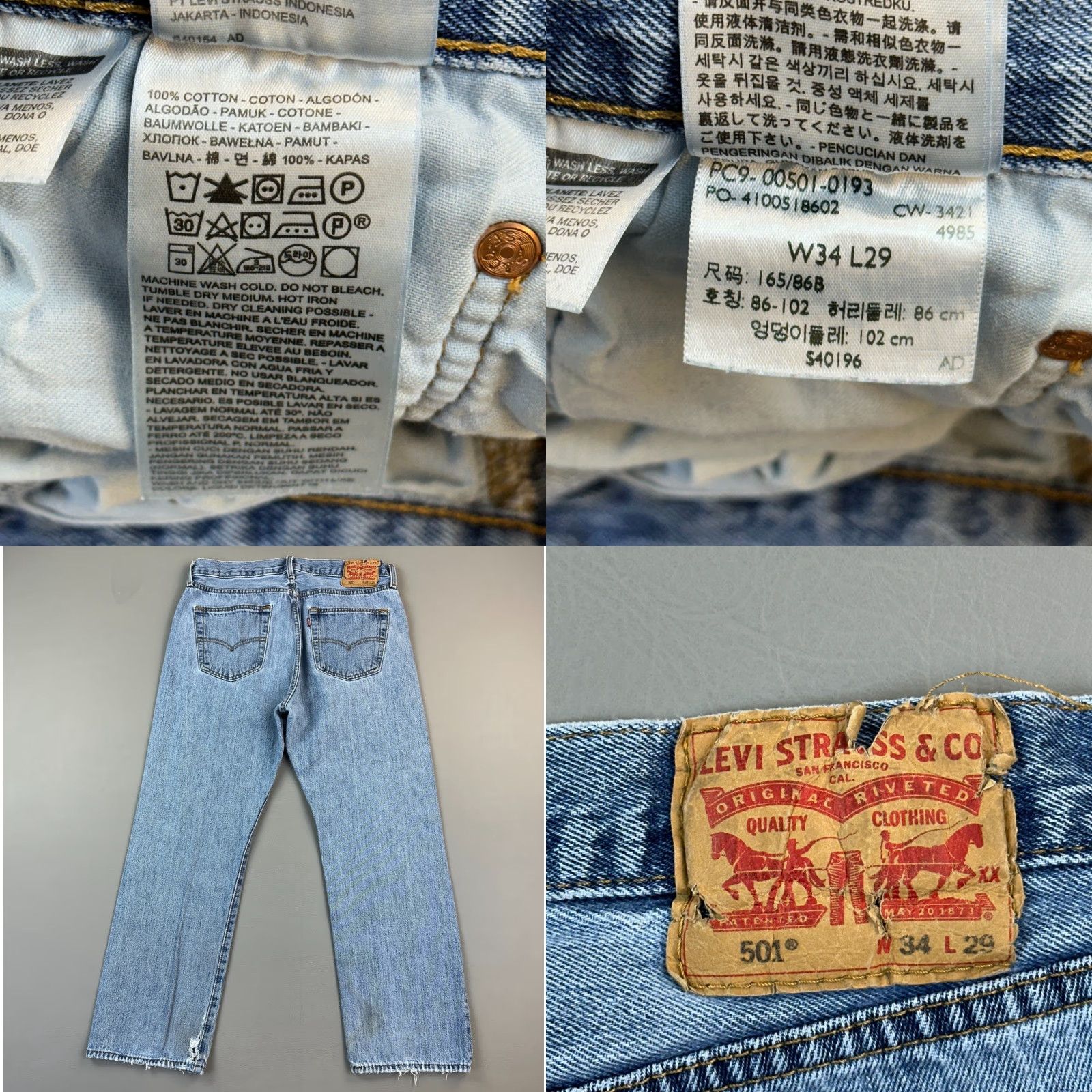Levi's Levi's 501 Jeans Mens 34x29 Medium Wash Original Fit Straight Button Fly Casual Regular Denim Blue 90s Cowboy Retro Size US 34 / EU 50 - 8 Thumbnail