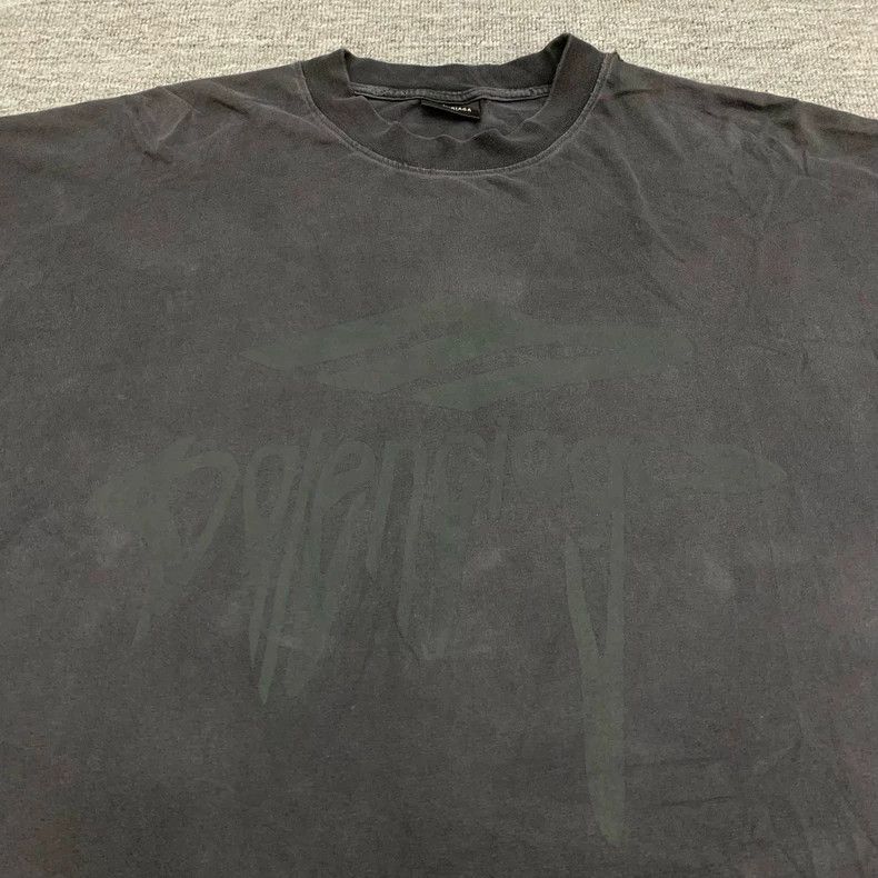 Balenciaga Balenciaga Black Washed Old 3 B Dissolved LOGO Short Sleev Size US XL / EU 56 / 4 - 8 Thumbnail