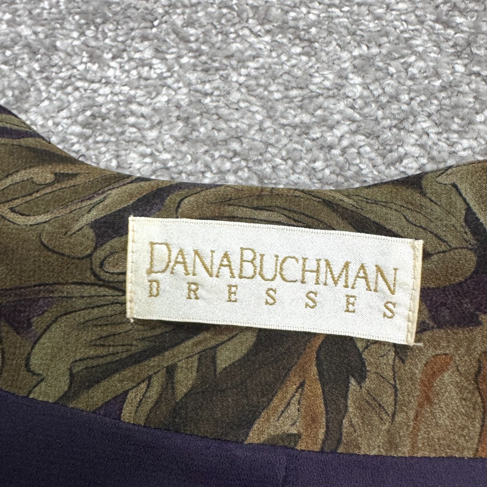 Vintage VINTAGE Dana Buchman Dress Womens 6 Brown Purple Floral Silk Button Up Midi 90's Boho Retro Cottage Designer Size M / US 6-8 / IT 42-44 - 5 Thumbnail