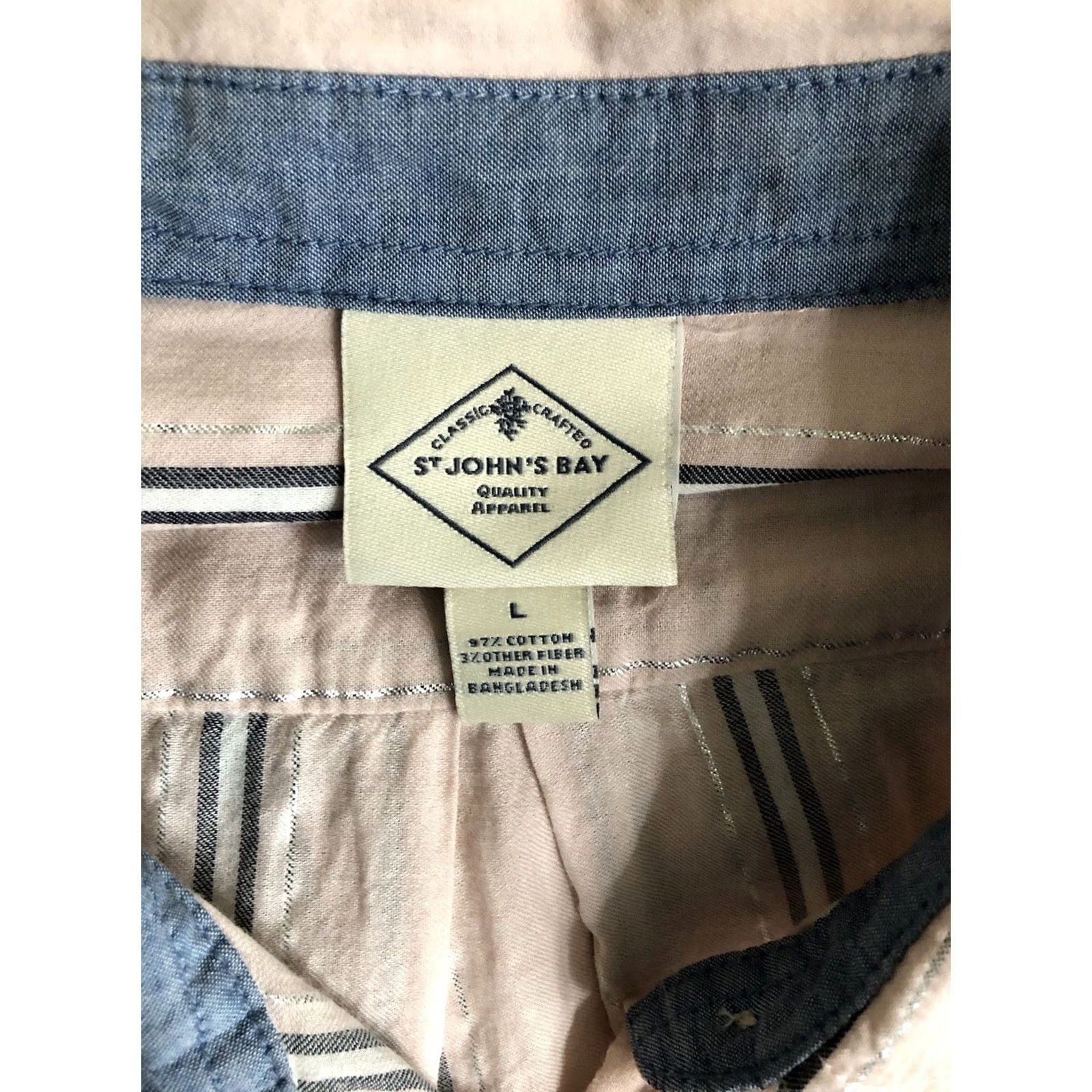 Vintage St. John's Bay Top L Pink Metallic Stripe Button-Up Collared Shirt Womens Vintage Y2K Office Work Shirt Size L / US 10 / IT 46 - 4 Thumbnail