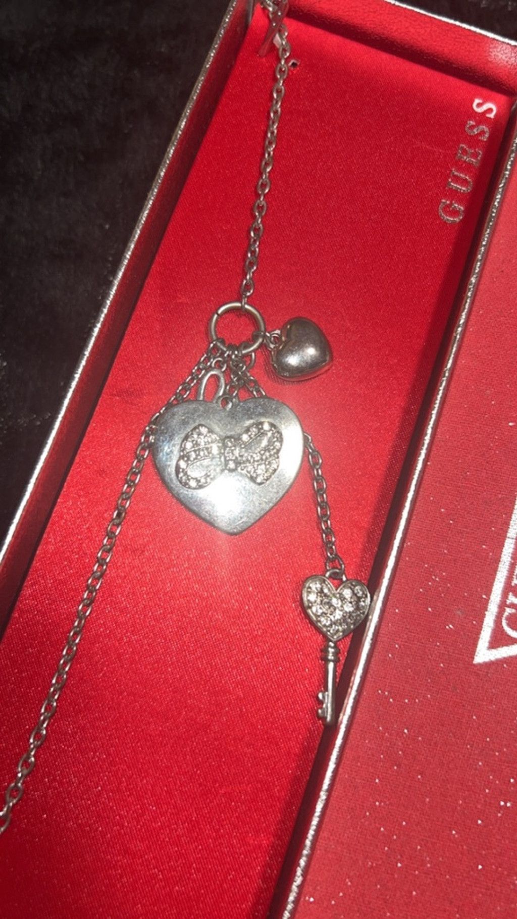 Guess Women's GUESS Necklace One Size Silver Heart & Key Charm Size ONE SIZE - 3 Thumbnail