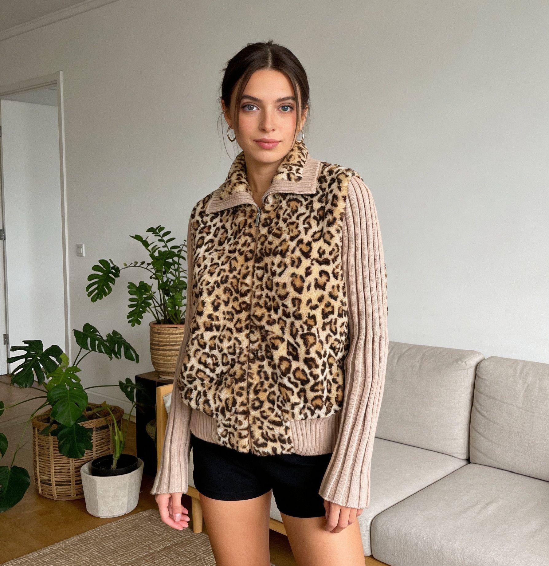 Japanese Brand E girl Y2K Style Leopard Print Zip up Sweater Jacket Size M / US 6-8 / IT 42-44 - 1 Thumbnail