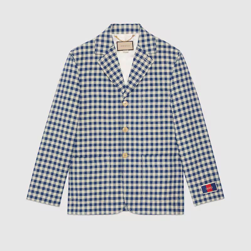 o1mt1gz0525 Gingham Cotton Linen Jacket in Multicolor