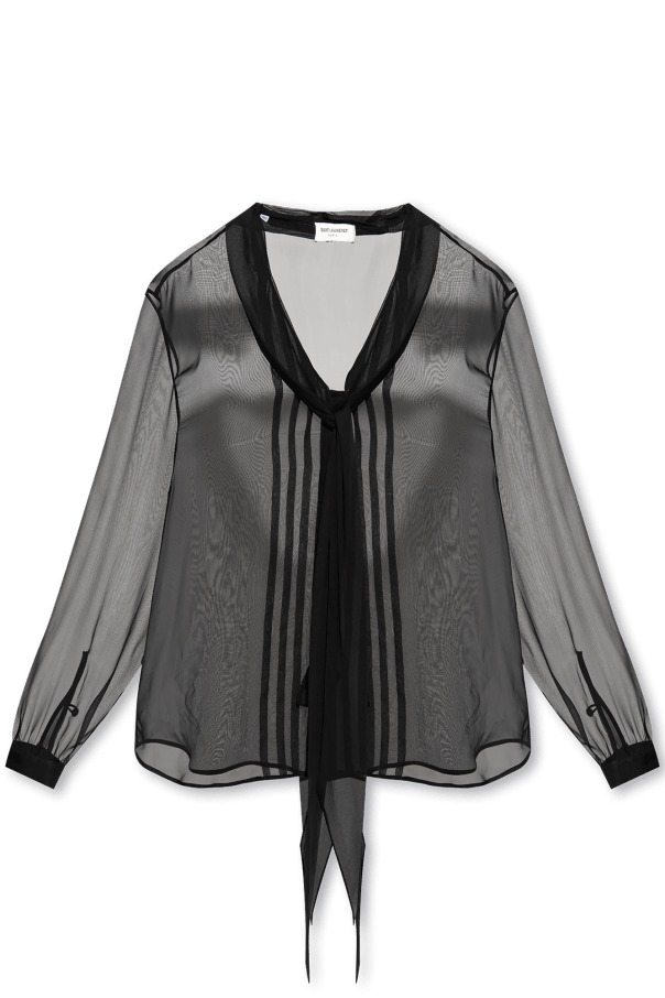 Saint Laurent Paris o1s1wg111124 Lavallière-Neck Shirt in Silk Muslin in Black Size US S / EU 44-46 / 1 - 1 Thumbnail