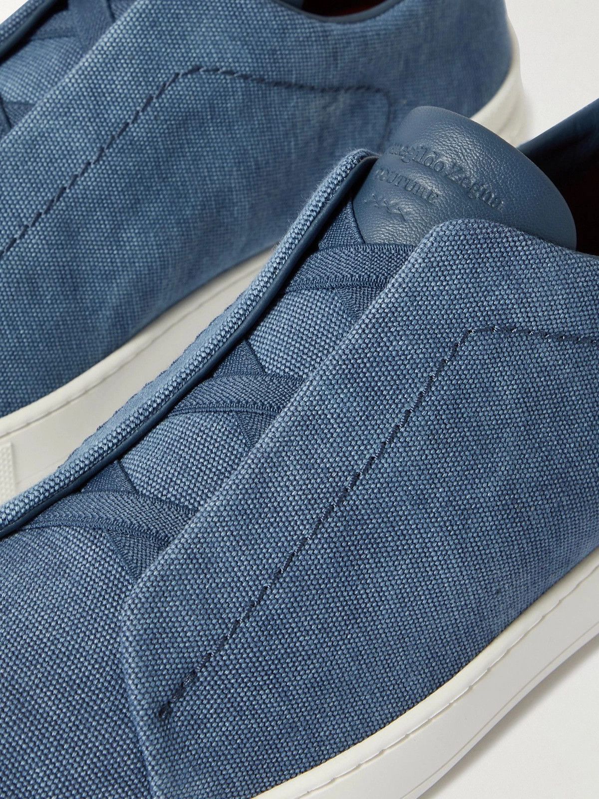 Ermenegildo Zegna o1s1rm1025 RLHTYE Triple Stitch Low-Top Sneakers Tela Blue Size US 10.5 / EU 43-44 - 6 Thumbnail