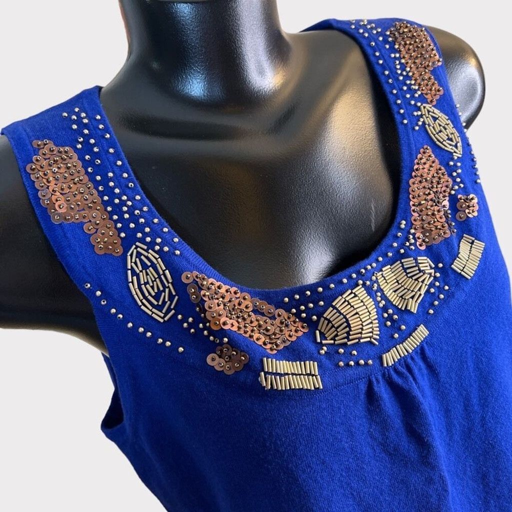 Other Cable & Gauge Large Sleeveless Knit Top Embellished Neckline Size L / US 10 / IT 46 - 2 Thumbnail