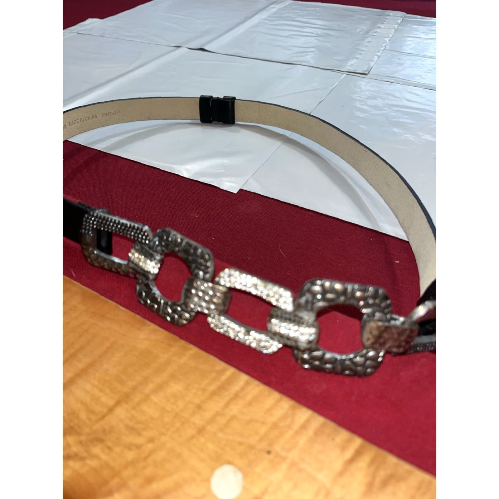 Vintage VINTAGE Chico's SILVER SQUARE Chain BELT Leather 24-37” Adjustable BLACK LEATHER Mens Women Girls Boys Size ONE SIZE - 2 Thumbnail