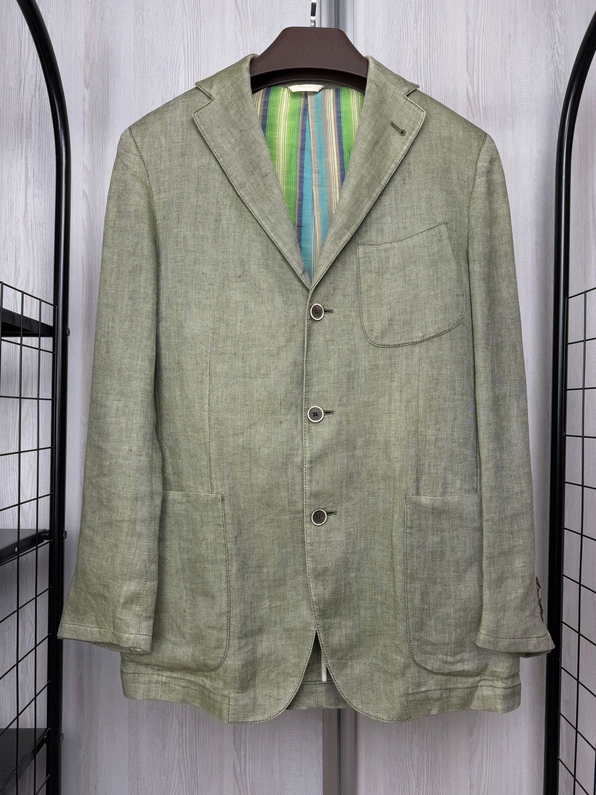 Lardini Lardini Pure Linen Multicolor Striped lining 3 button blazer Size 38R - 2 Thumbnail