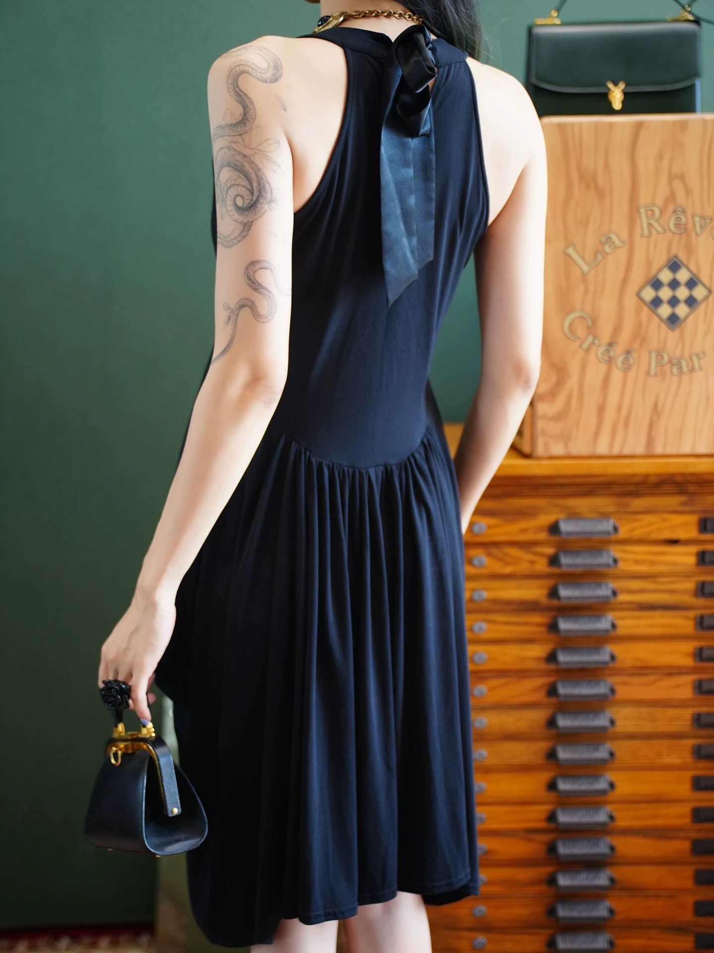 Balmain Balmain Vintage Deep V Tie-Strap Black Dress Size XS / US 0-2 / IT 36-38 - 2 Thumbnail
