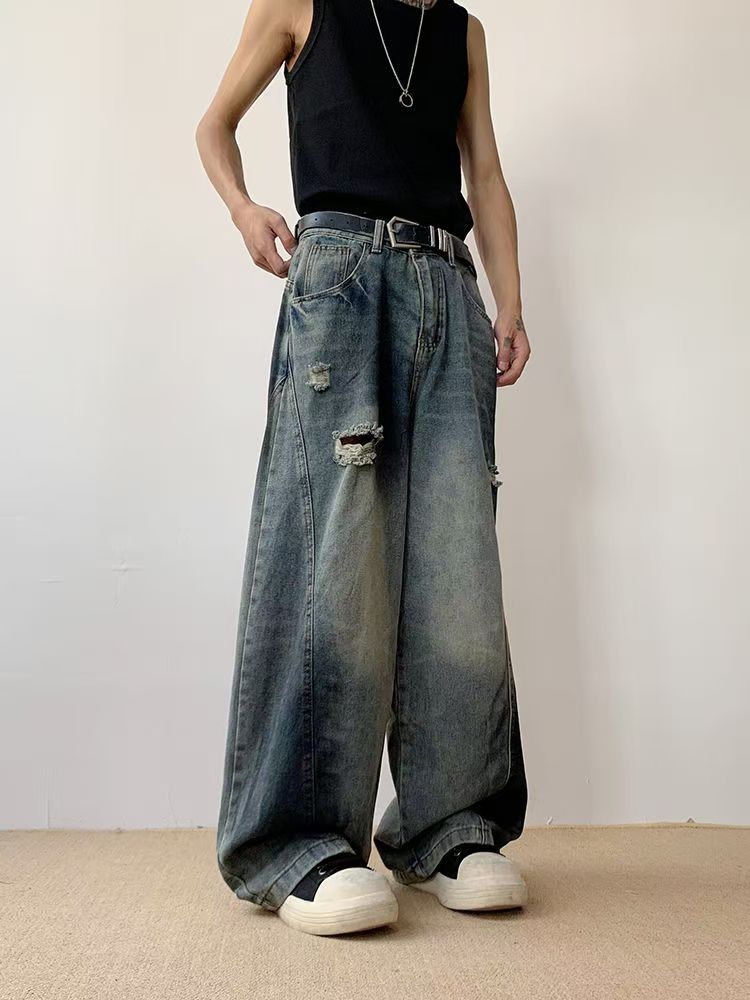 Vintage Japanese retro men's straight-leg ripped jeans Size US 32 / EU 48 - 3 Thumbnail