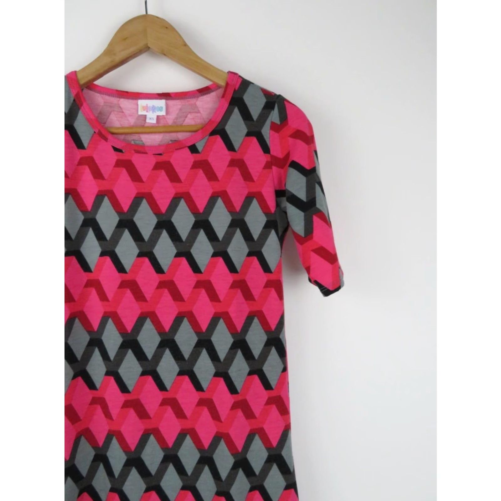 Vintage LuLaRoe Julia Dress XS Pink Black Gray Geometric Bodycon Dress Womens XS Size XS / US 0-2 / IT 36-38 - 2 Thumbnail