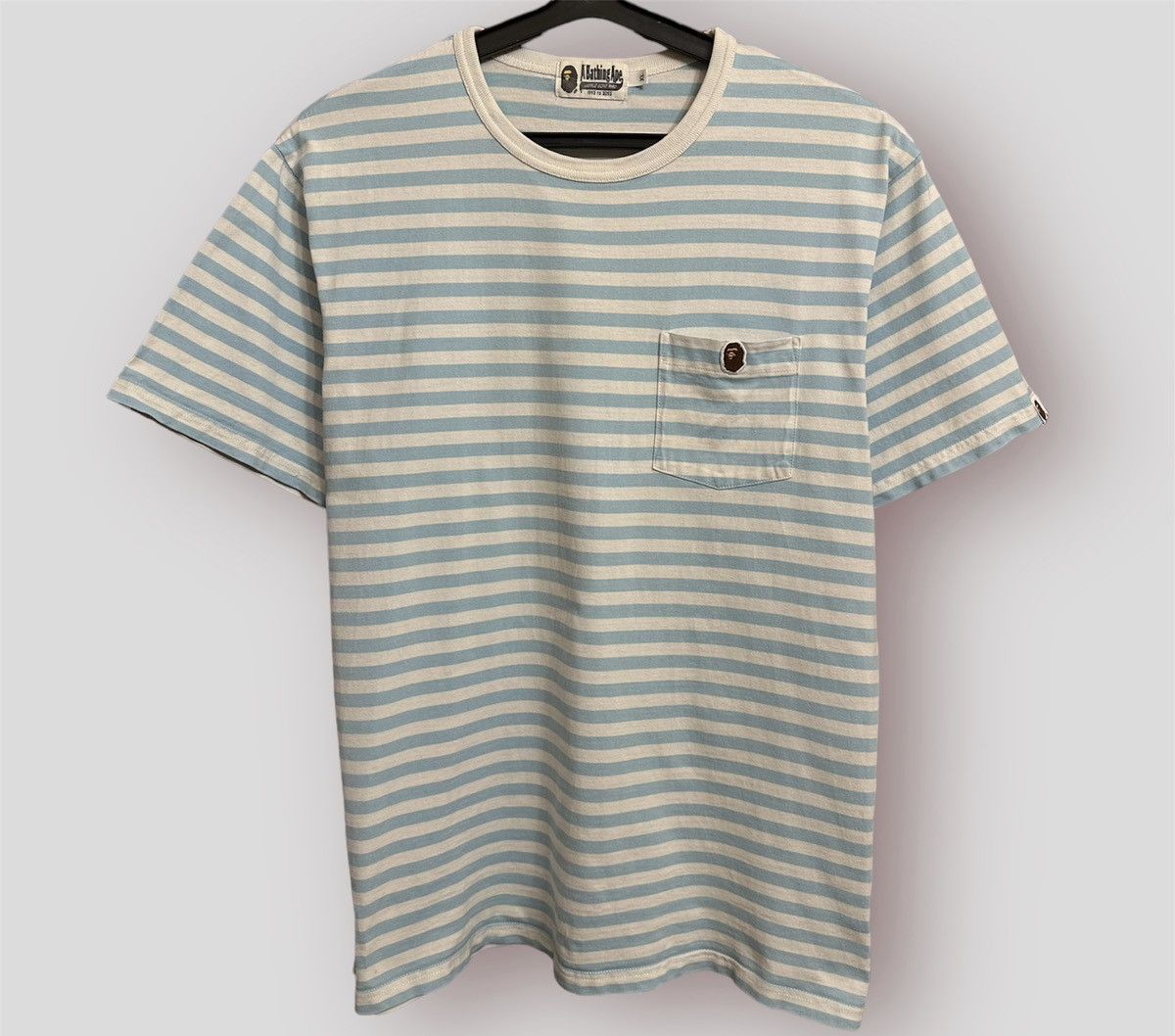 image of Bape A Bathing Ape Logo White/blue Striped T-Shirt Size M, Men's