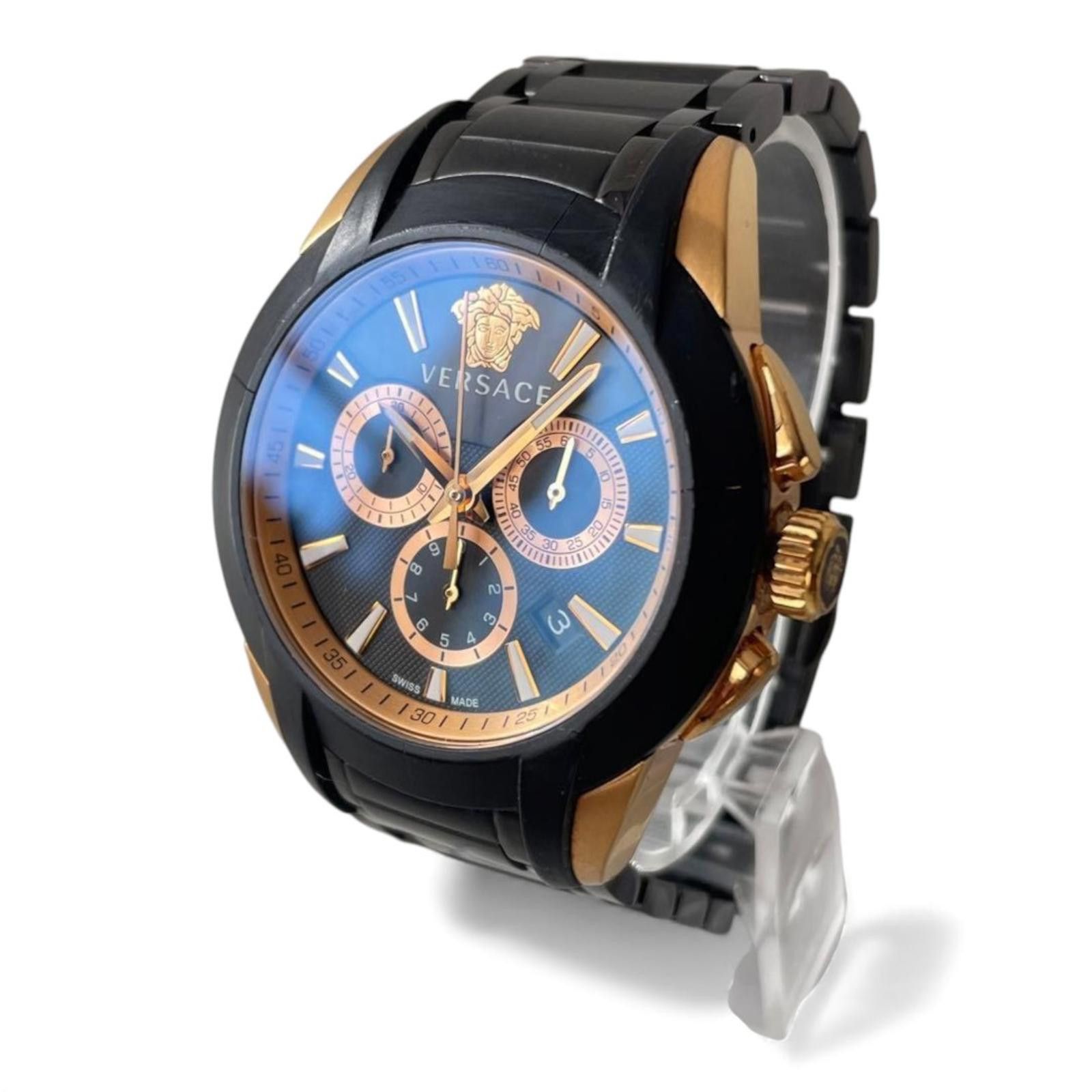 Versace Versace - Men's Black and Gold Chronograph Watch Size ONE SIZE - 3 Thumbnail
