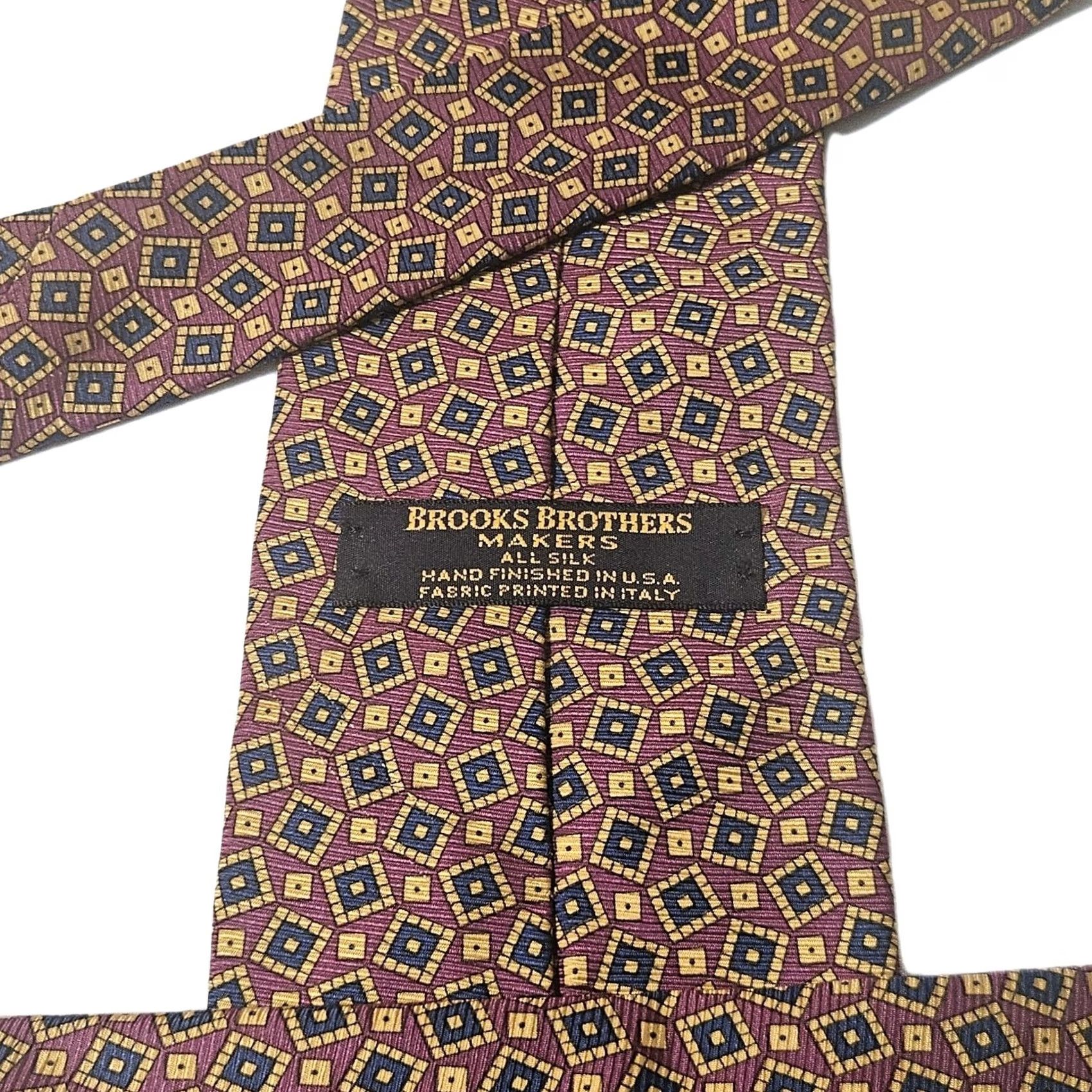 Brooks Brothers VINTAGE Brooks Brothers Makers RedBlue Gold 3.5'' Necktie Silk Handmade USA Geometric Medallion Tie Classic 57-60in Men Size ONE SIZE - 2 Thumbnail
