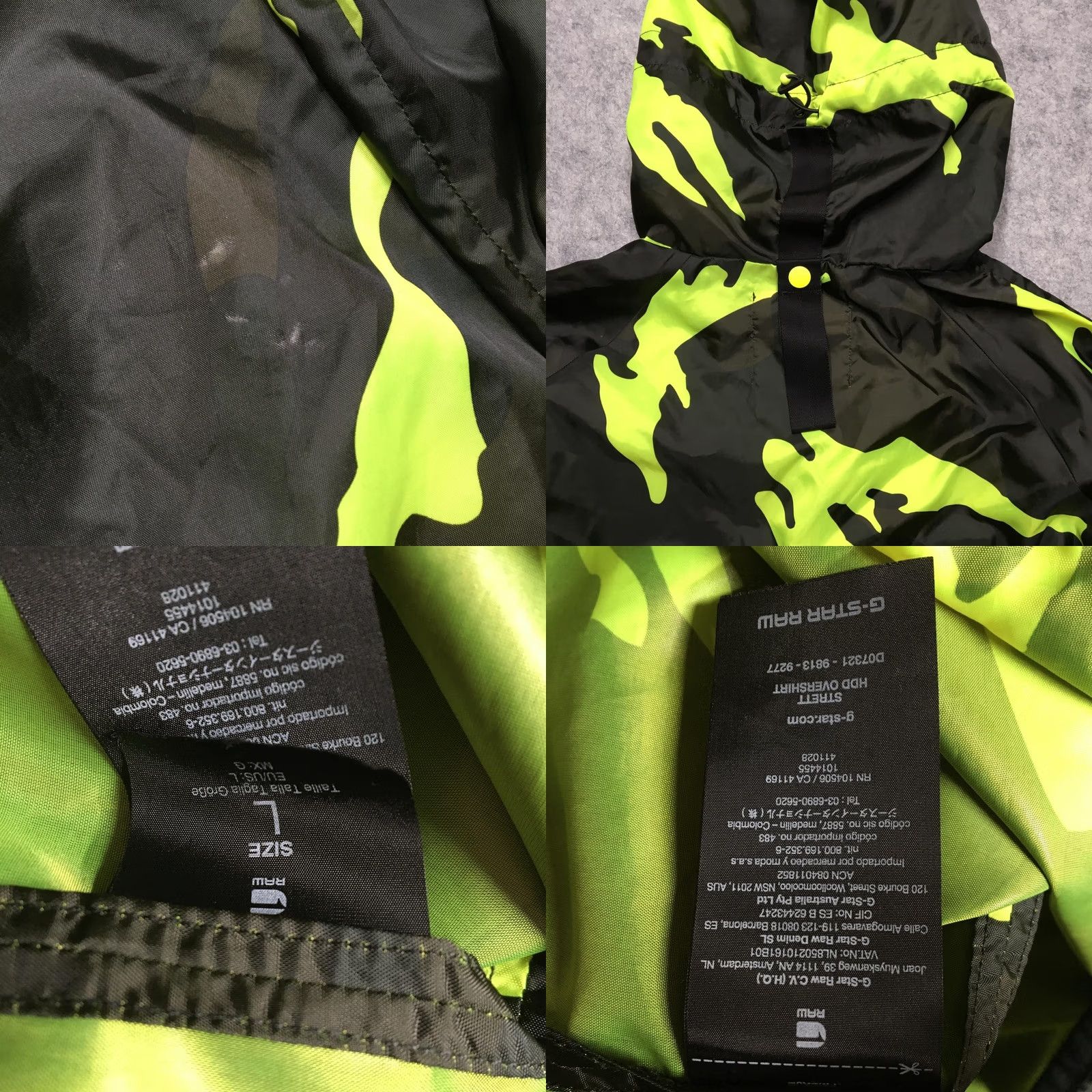 Vintage G-Star RAW STRT HDD OVERSHIRT Jacket Men L Black Neon Camo Hooded Lightweight Windbreaker Zip Pockets Size US L / EU 52-54 / 3 - 8 Thumbnail
