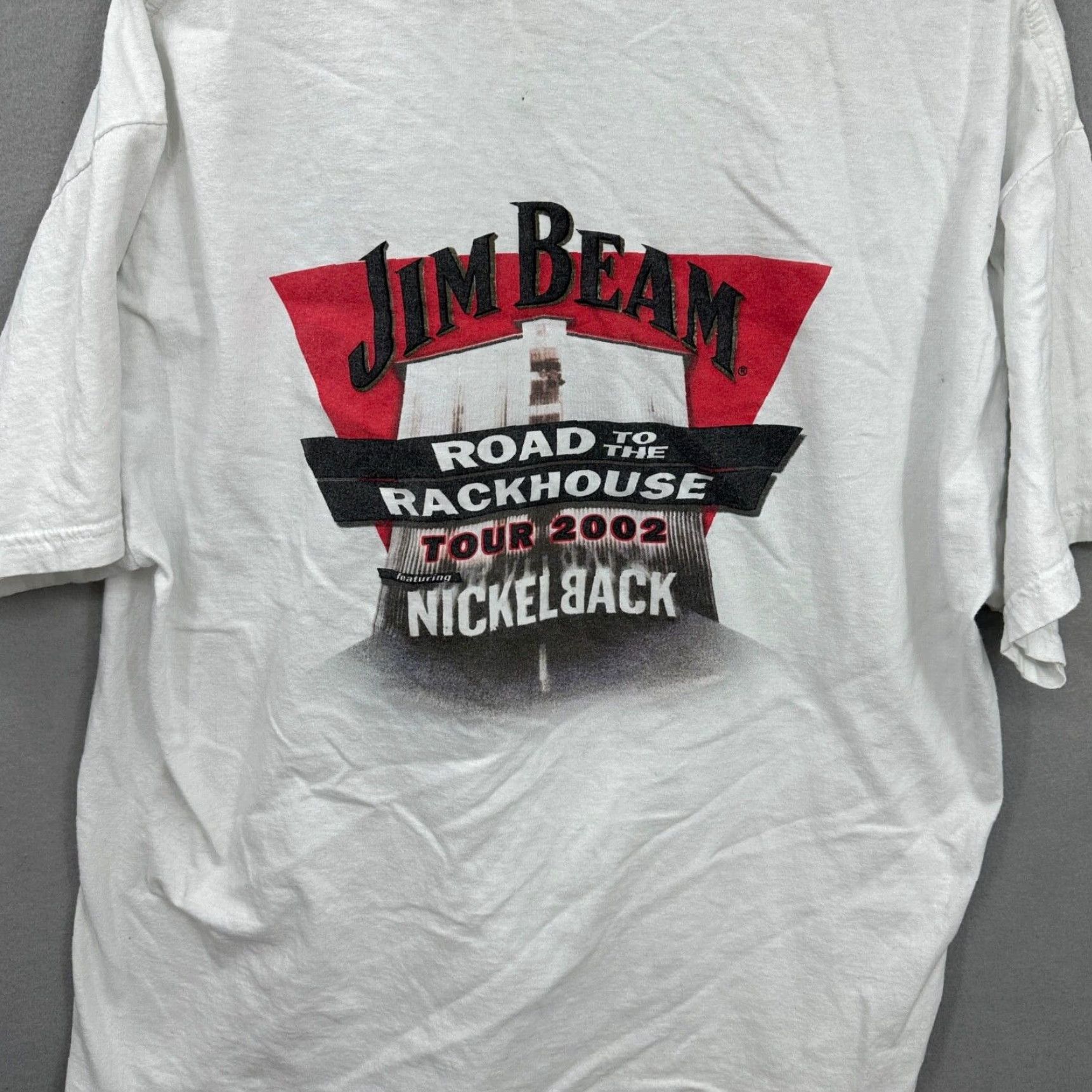 Gildan VINTAGE Nickelback 2002 Jim Beam Tour Tee Shirt L White Cotton Jersey Men T-Shirt 2002 Y2k Concert Music Shirt Nickelback Mens L White 2002 Tour Tee Size US L / EU 52-54 / 3 - 5 Thumbnail