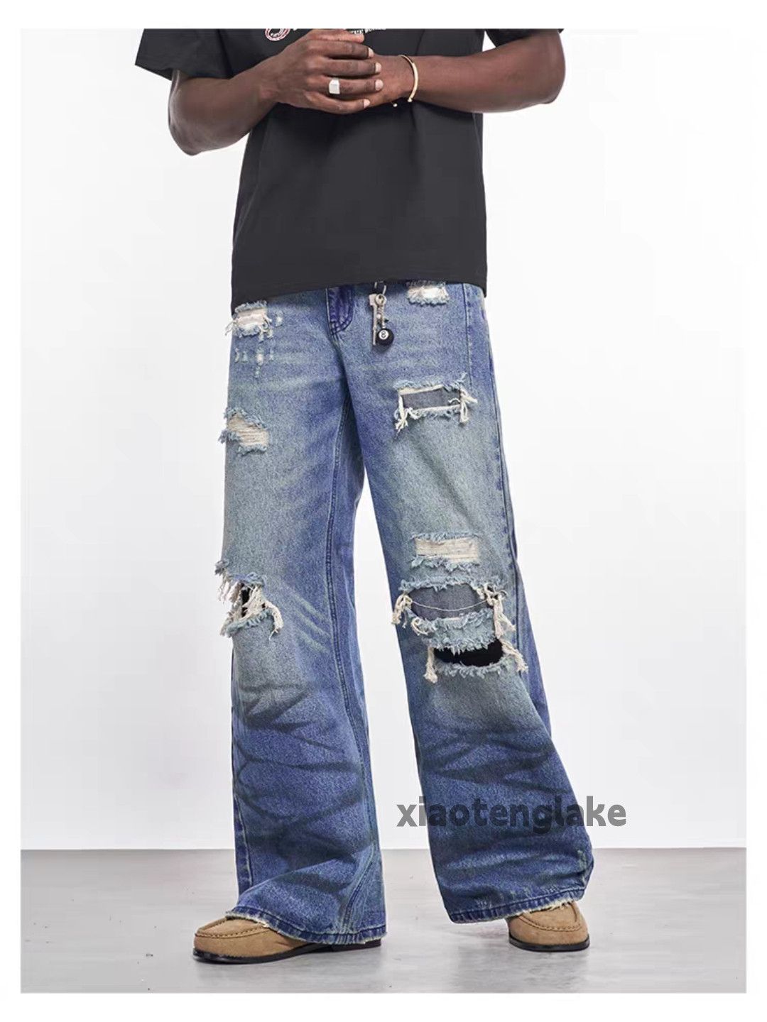 Vintage Custom washed faded loose baggy hiphop ripped jeans Size US 30 / EU 46 - 4 Thumbnail