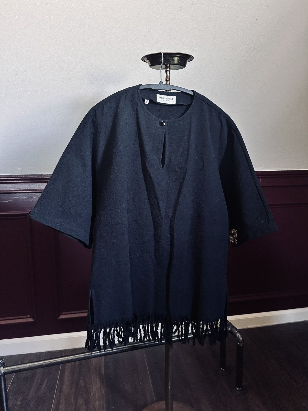 Saint Laurent Paris Fringe hem buttoned v-neck tunic shirt black Italy Size US XS / EU 42 / 0 - 1 Thumbnail