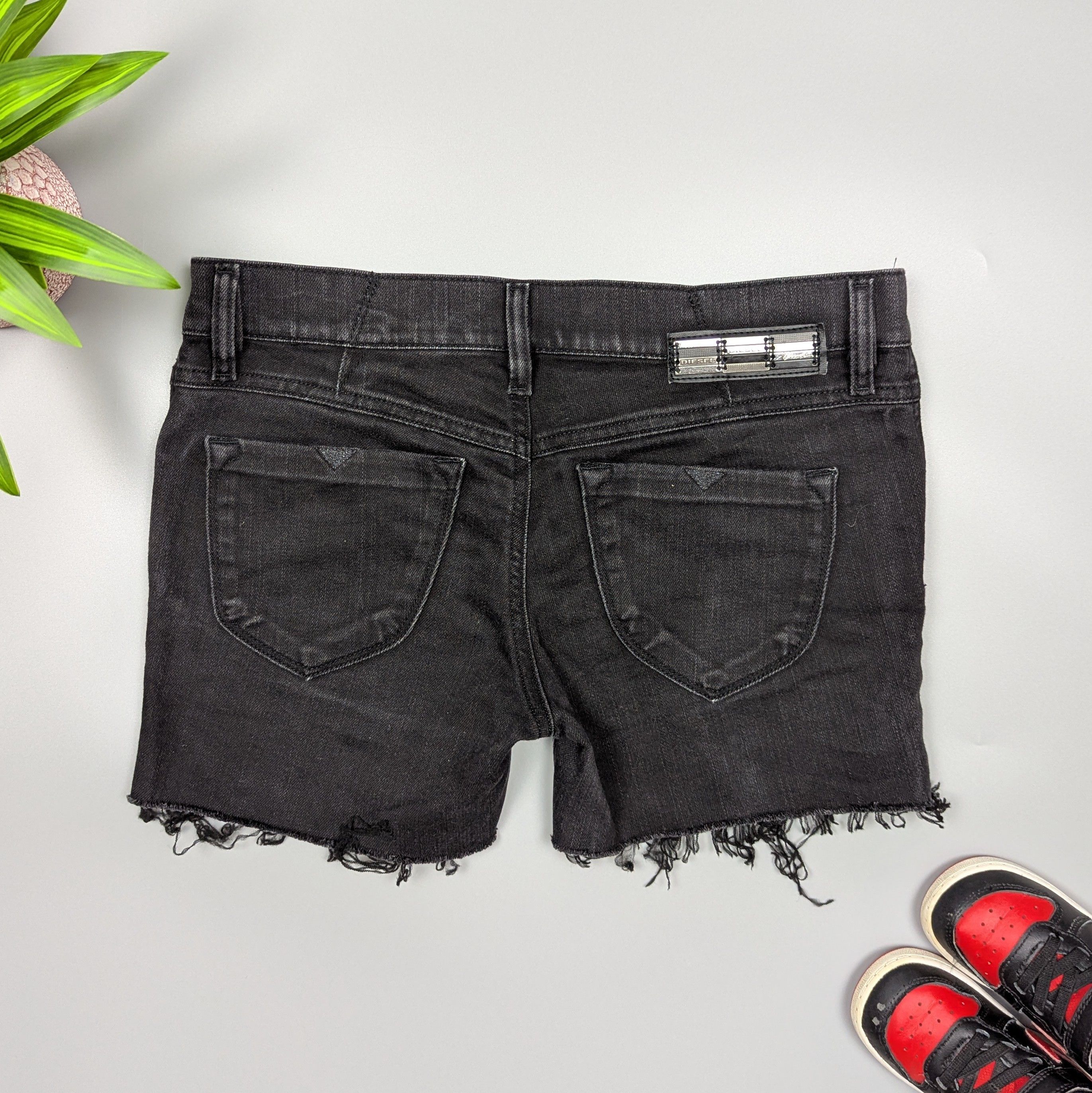 Diesel Vintage Women's Super Slim Stretch Black Distressed Shorts Size 29" - 9 Thumbnail