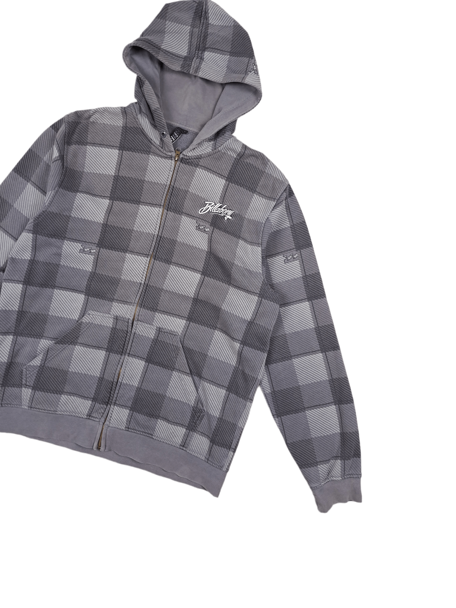 Billabong × Tribal Streetwear 💎 Vintage Gray Y2K Full Zip Hoodie Sweatshirt Checked Logo Size US L / EU 52-54 / 3 - 4 Thumbnail