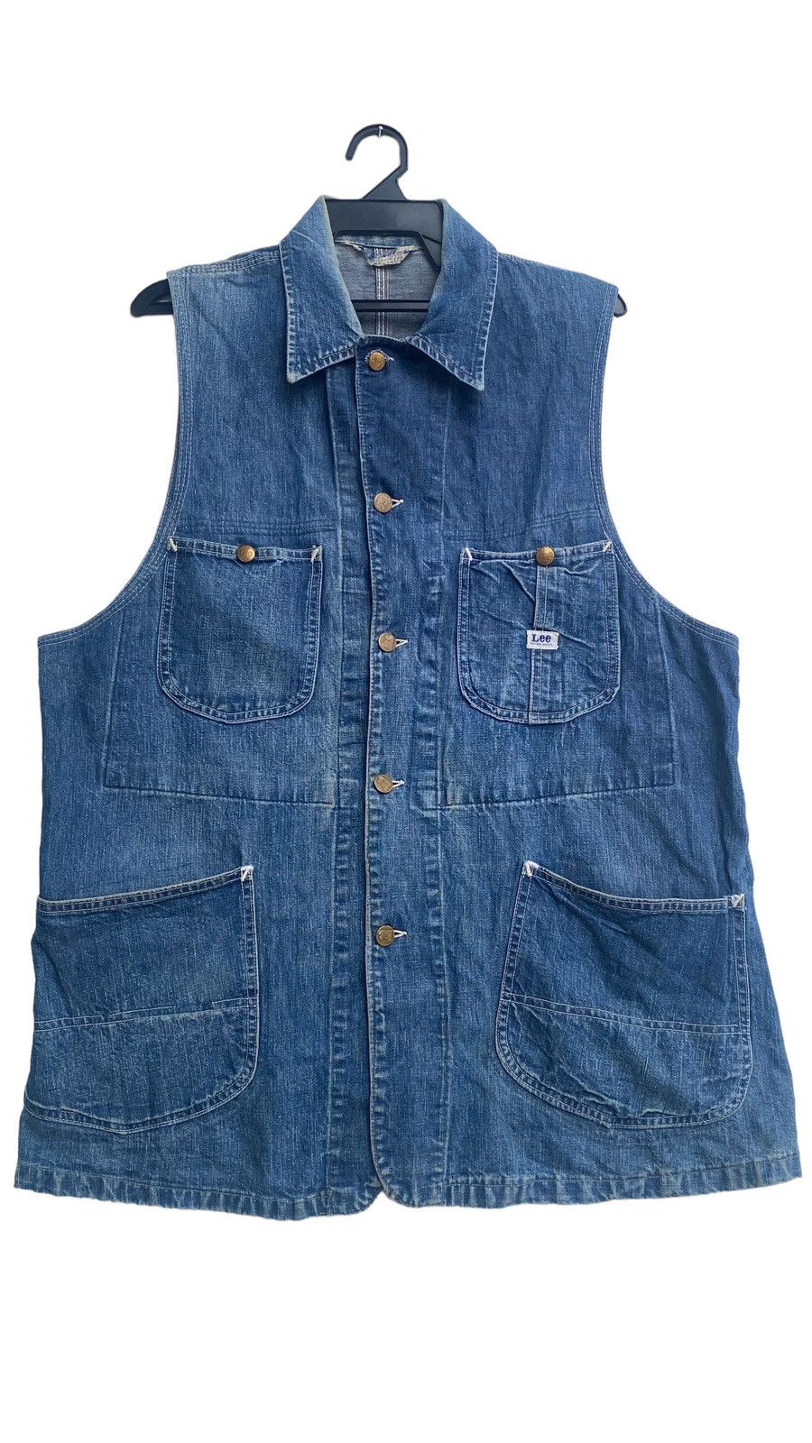 image of Vintage VTG 50S-60S Lee Denim Chore Jacket Workwear Waistcoat in Blue, Men's (Size Large)