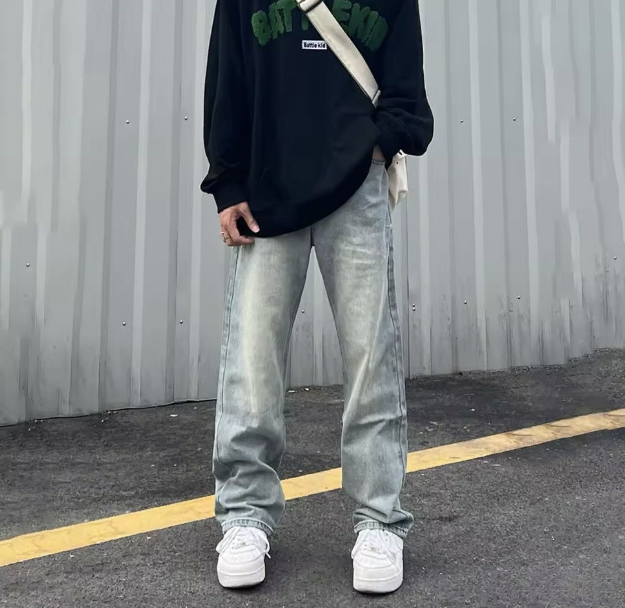 Jeans Men Y2k Streetwear Fit Summer Solid Color Vintage