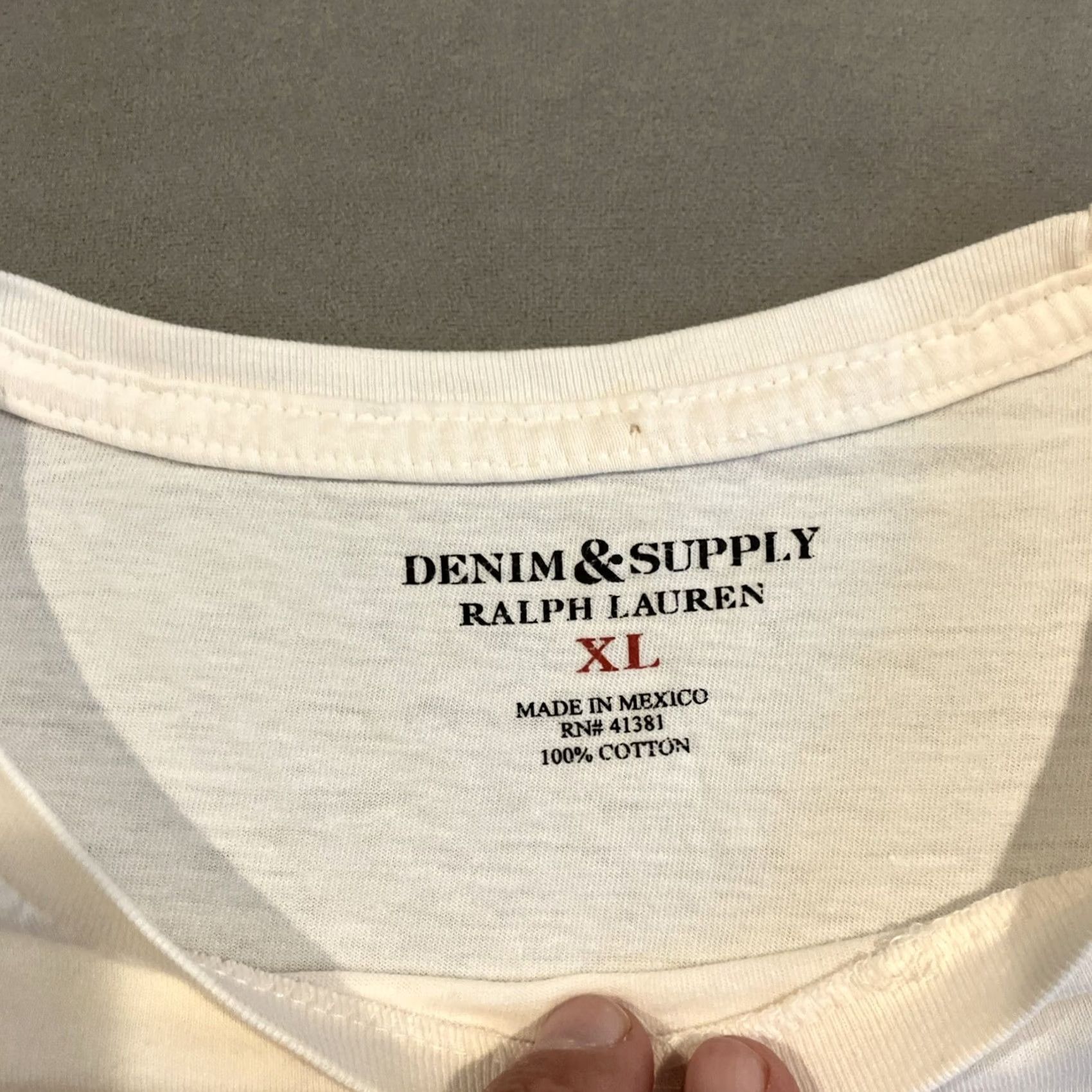 Ralph Lauren VINTAGE Denim & Supply Ralph Lauren T Shirt XL Ivory Cotton Short Sleeve Crew Neck Muted American Flag Graphic Print Men Mens Size US XL / EU 56 / 4 - 3 Thumbnail