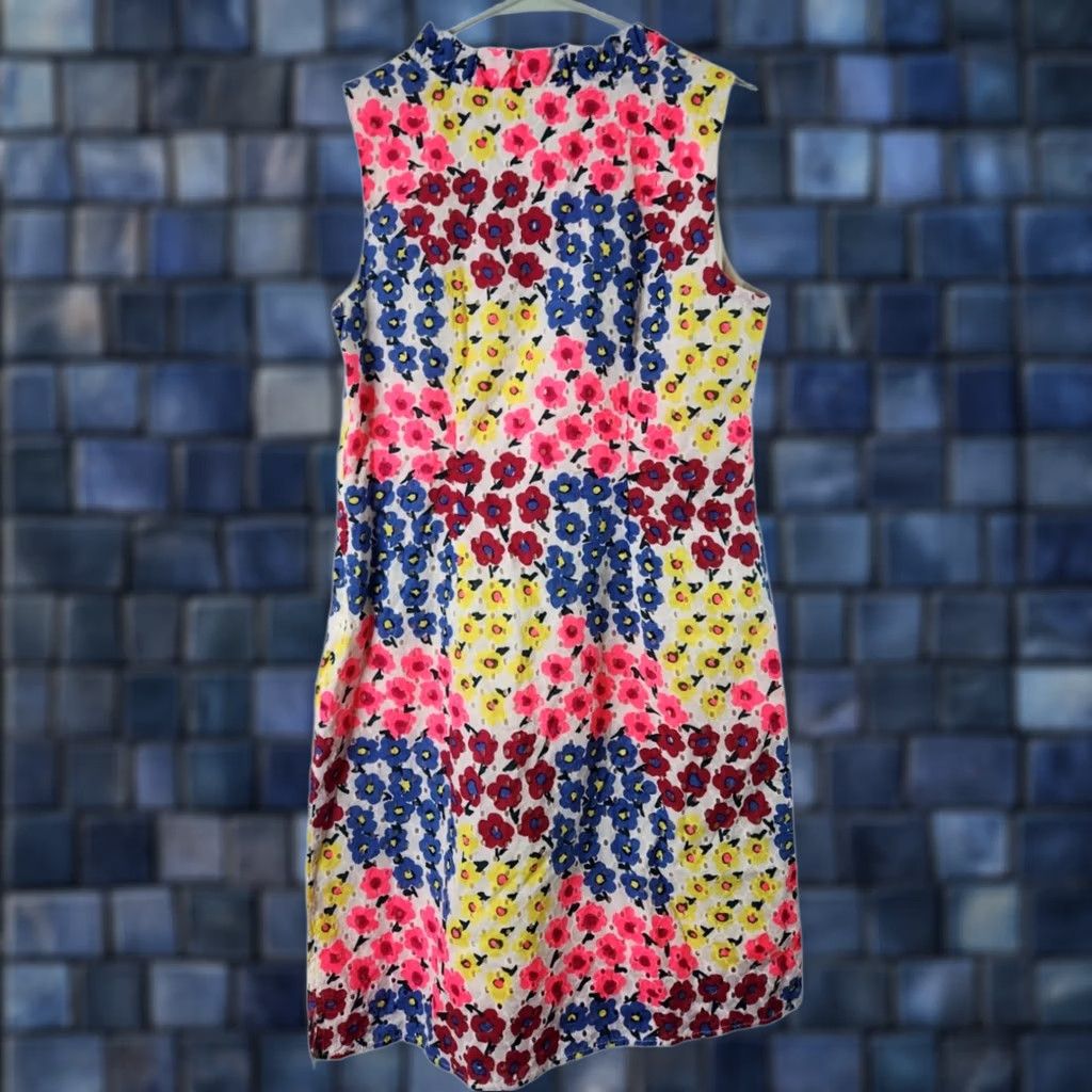 Talbots Talbots Womens Tank Dress Sleeveless Lined Knee Length Floral Ruffle Zip V-Neck 10 Multicolor Cotton Regular Dress Womens Size L / US 10 / IT 46 - 1 Thumbnail